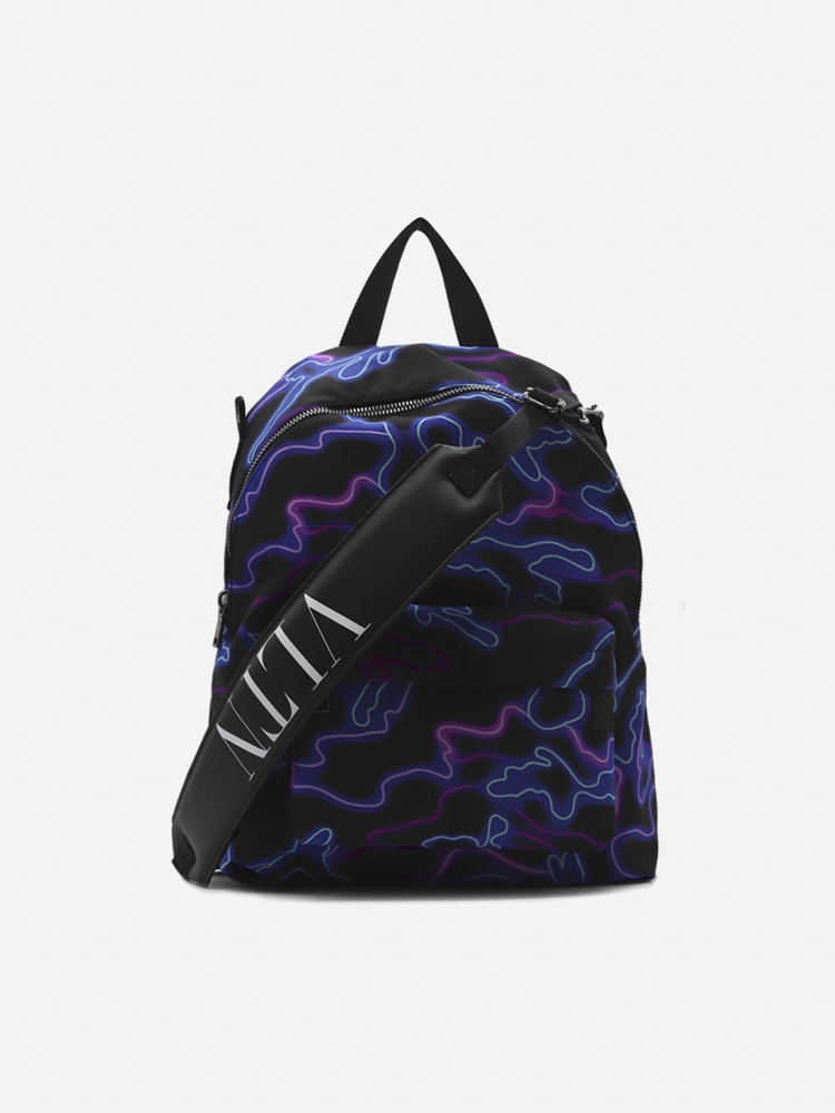 Valentino Garavani Nylon Backpack With All-over Neon Camou Print