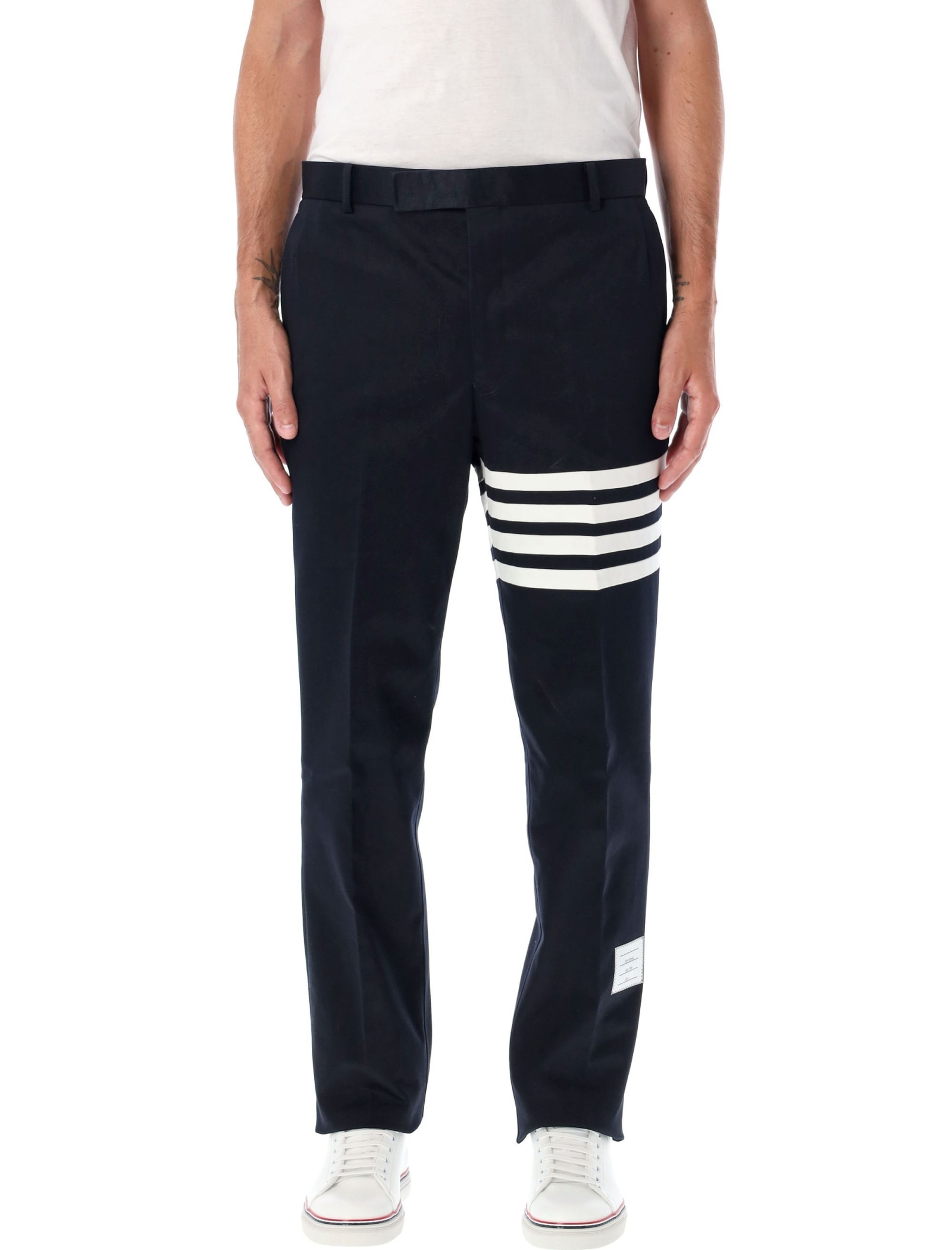 Shop Thom Browne Unconstructed Chino Trousers In Navy