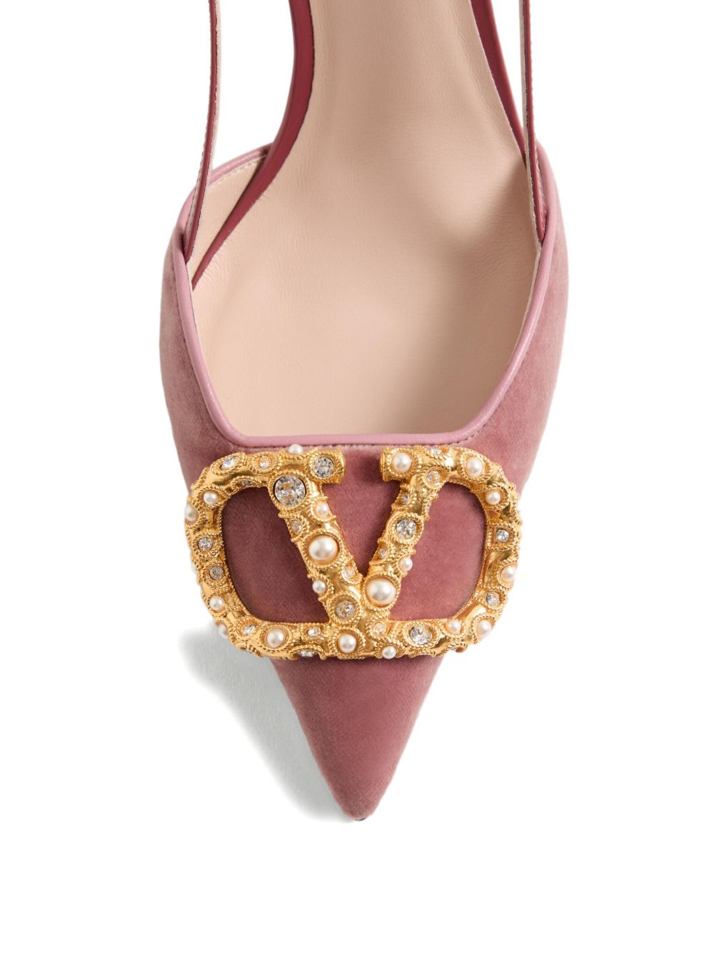 Valentino Garavani Vlogo Signature Slingback Pumps In Velvet With Jewel Logo 80mm Woman Phard 40.5 In Pink