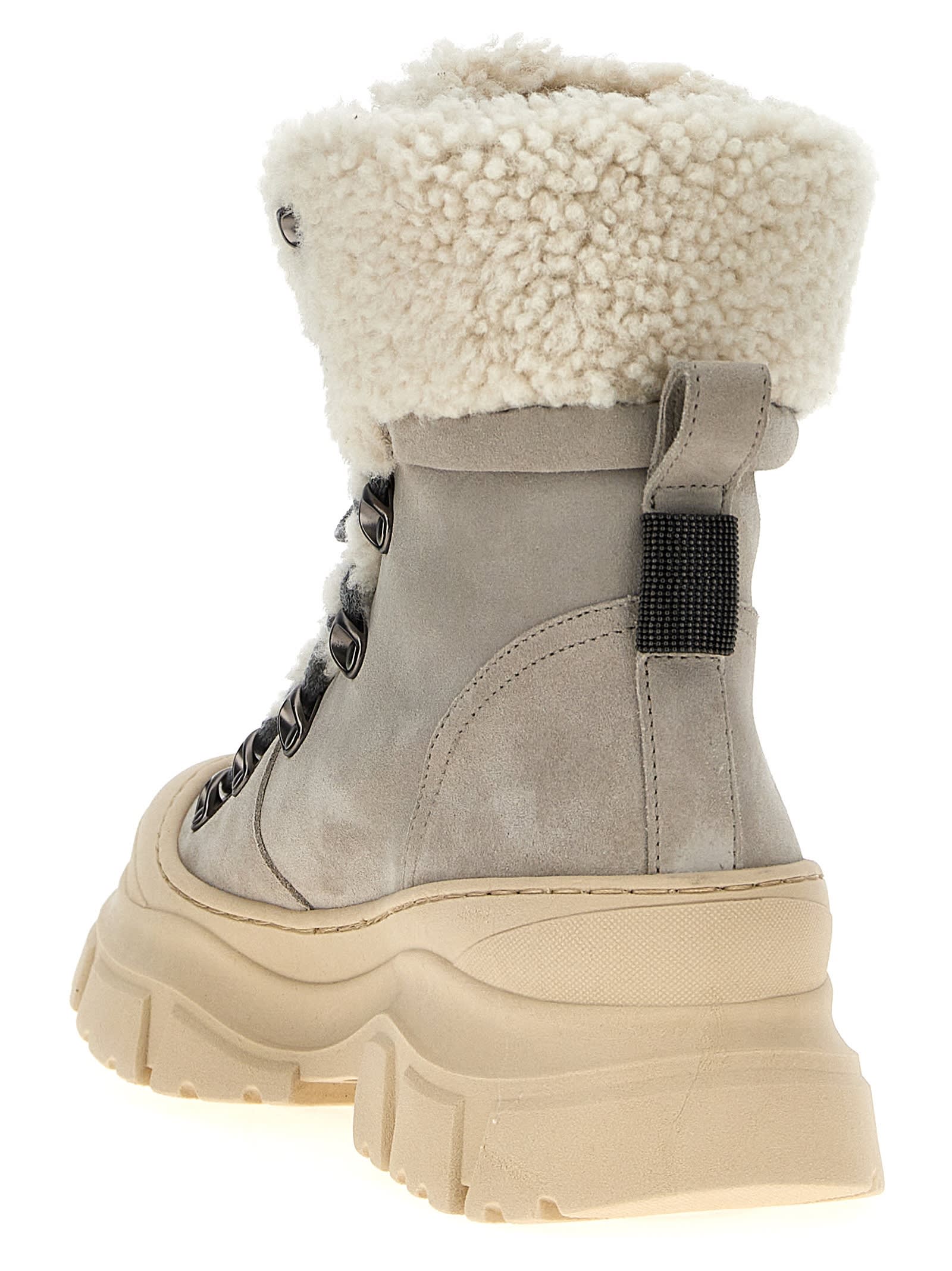 Shop Brunello Cucinelli Shearling Suede Ankle Boots In Gray