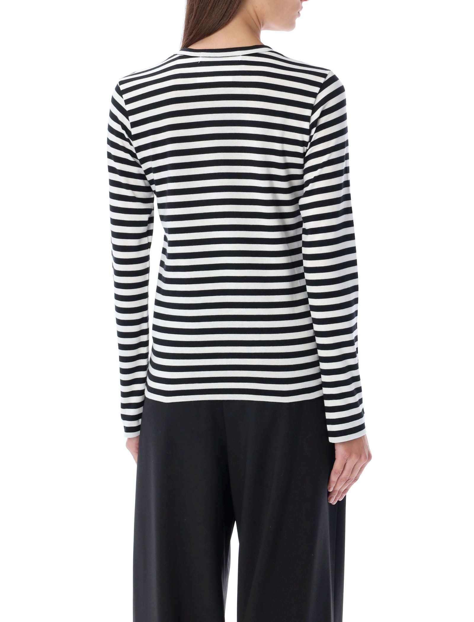 Shop Comme Des Garçons Play Red Heart Patch Striped T-shirt In Black White