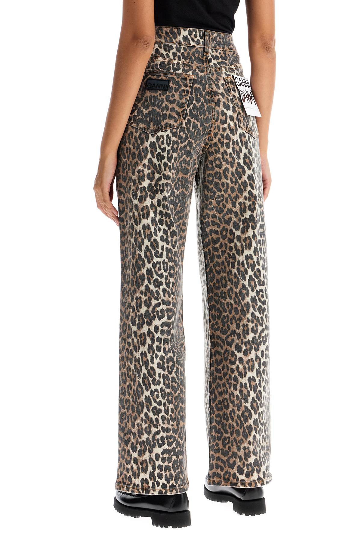 Ganni Stary Barrel Jeans In Leopard In Leopard