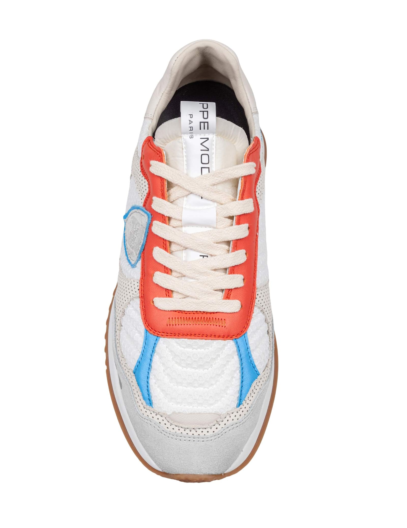 Philippe Model Olympique Sneakers In Leather And Fabric Color White, Grey And Orange In White