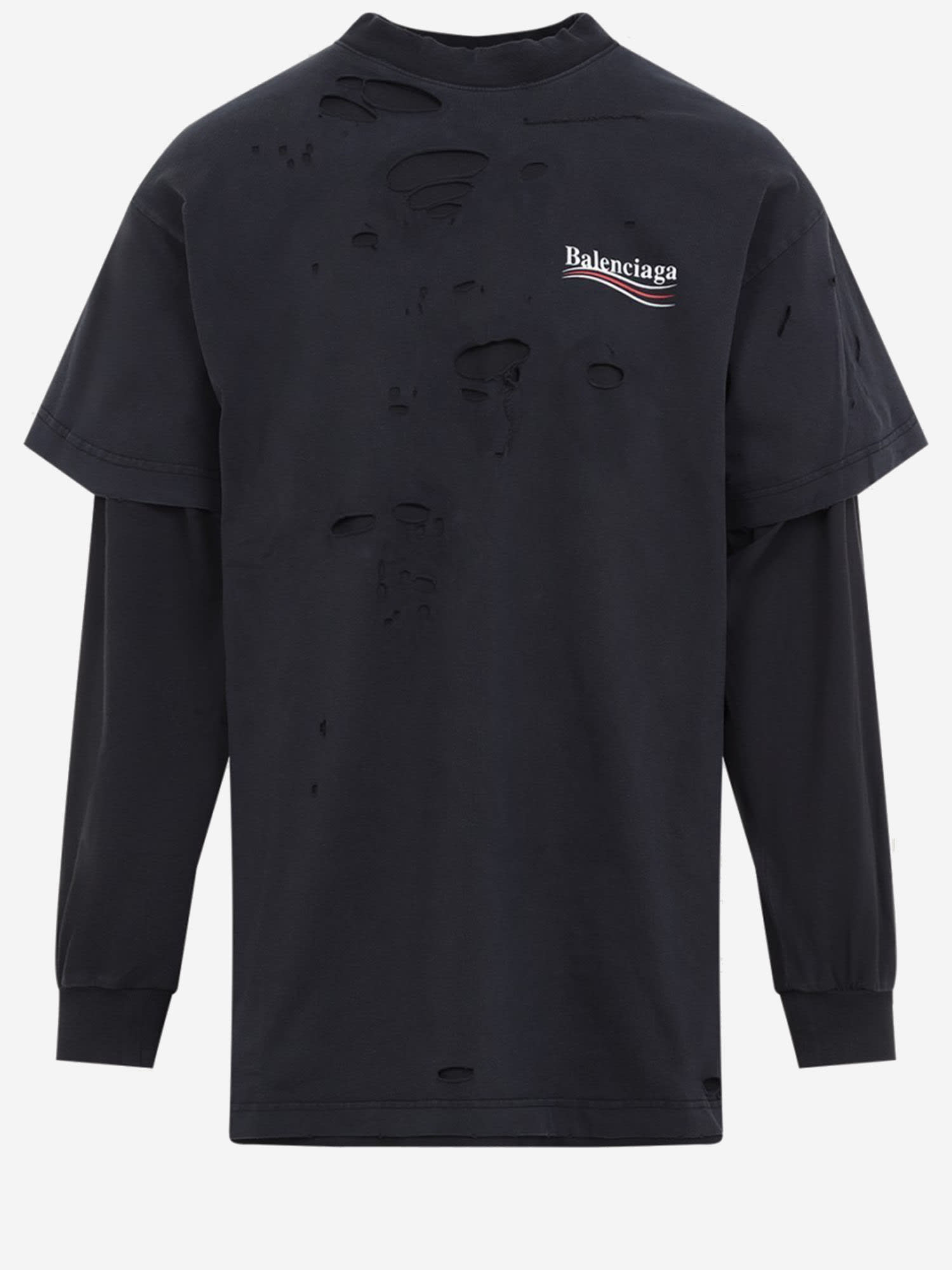 Balenciaga Black Political Campaign Long Sleeve Layered T-shirt In Black
