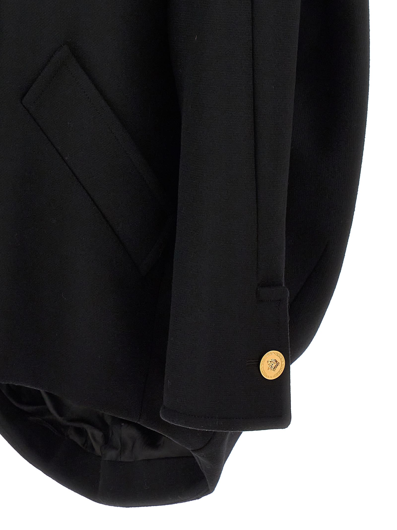 Shop Versace Medusa Double-breasted Coat In Black