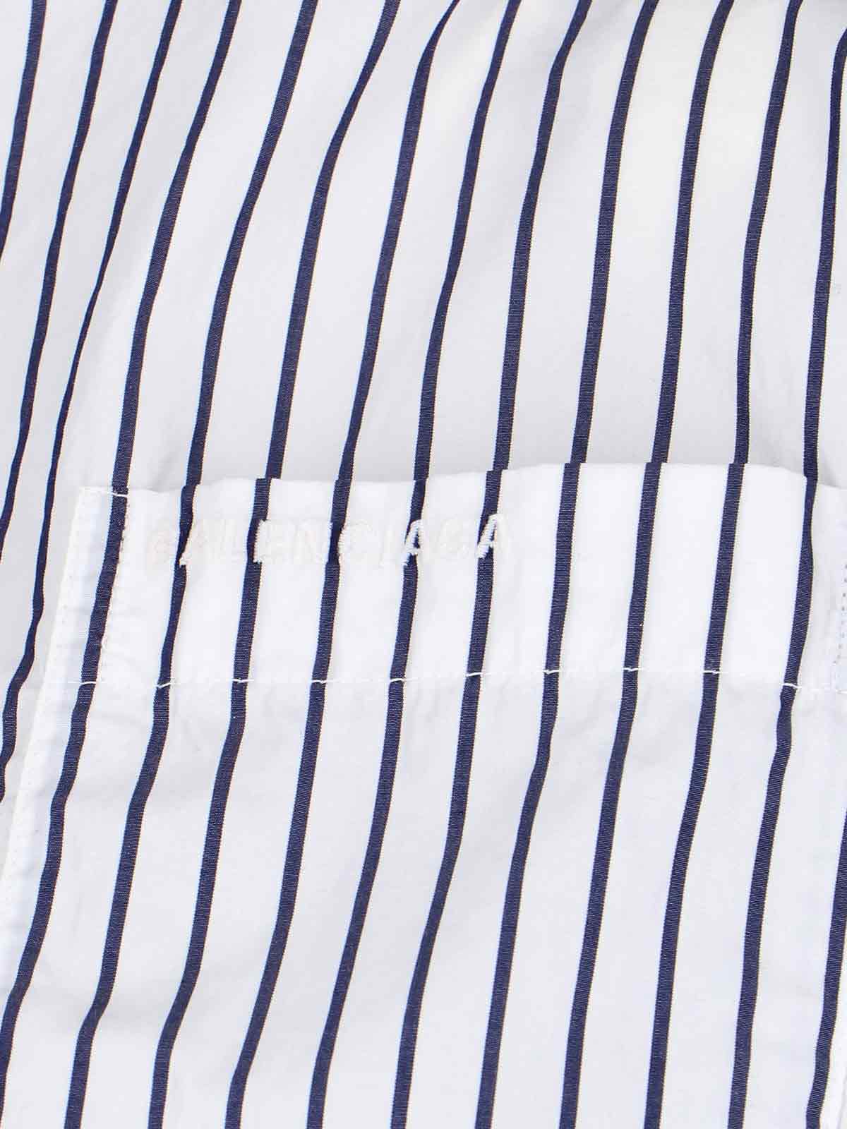 Shop Balenciaga Striped Shirt With Bow Detail In Blue