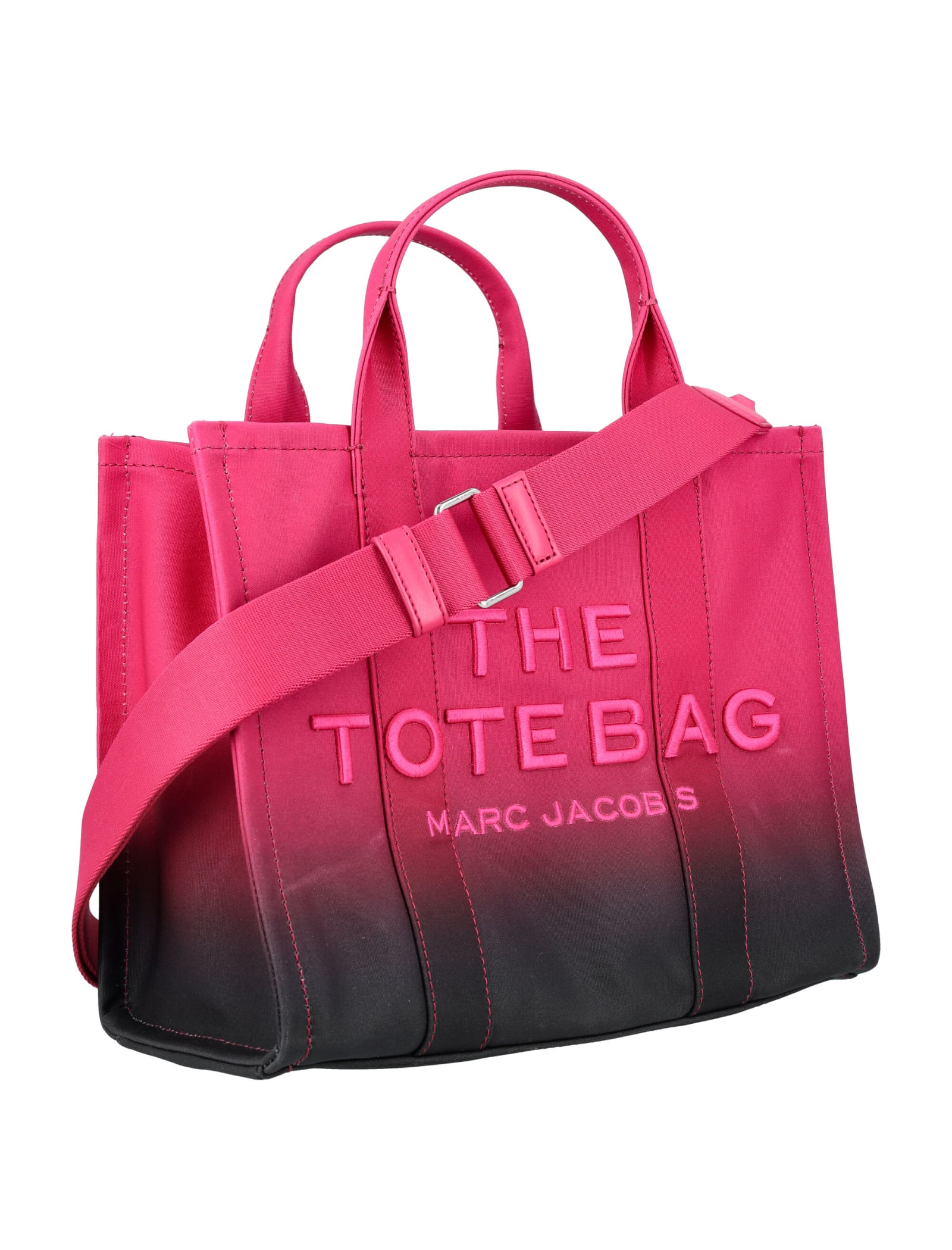 Shop Marc Jacobs The Medium Tote Ombre Canvas In Black Hot Pink