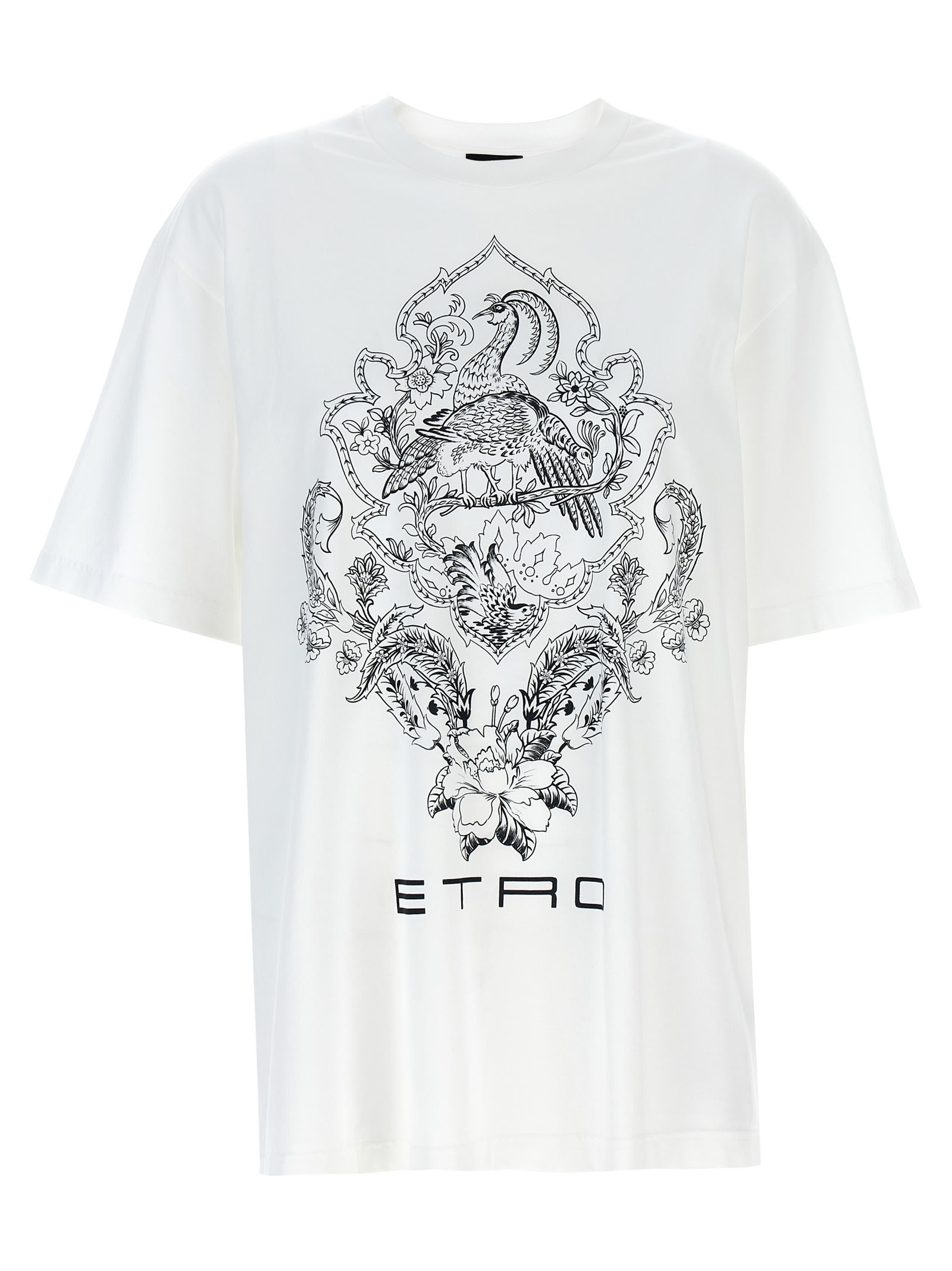 Shop Etro Floral Print T-shirt In White/black