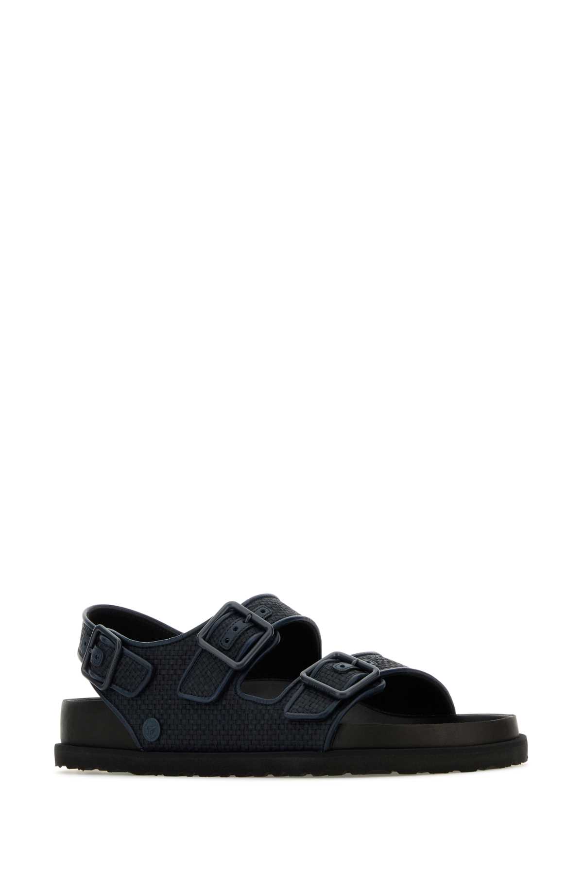 Shop Birkenstock 1774 Navy Blue Raffia Milano Sandals