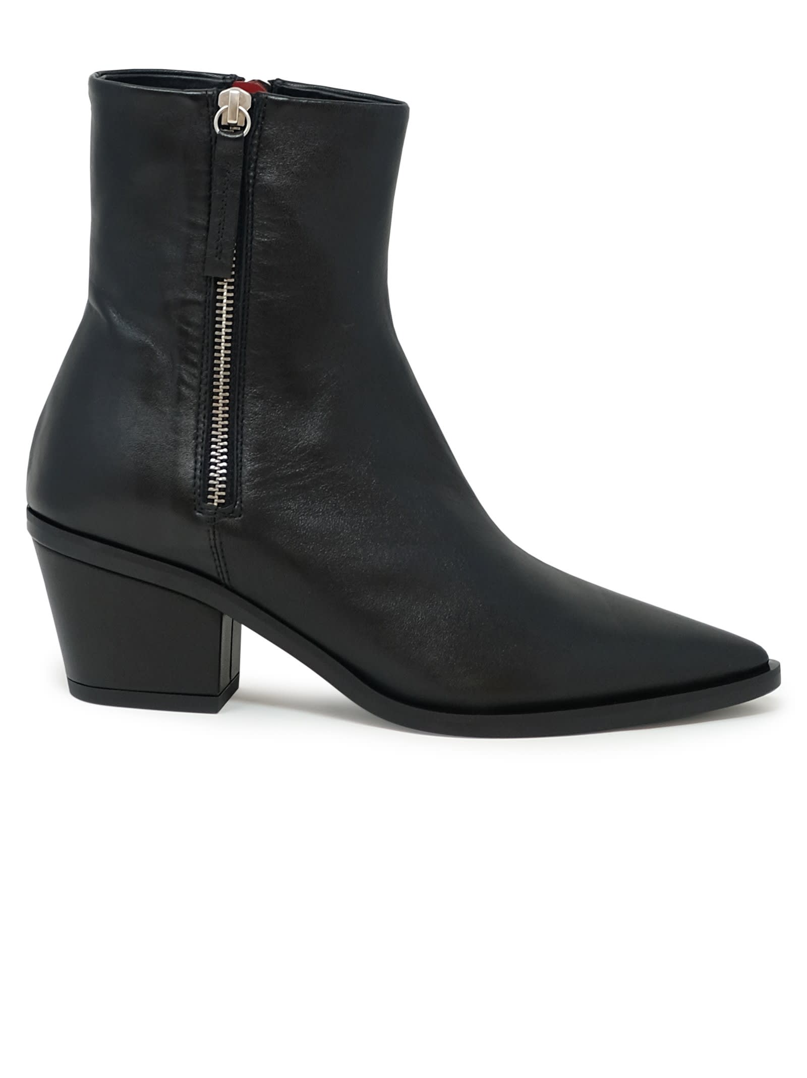 Black Leather Baron Ankle Boots