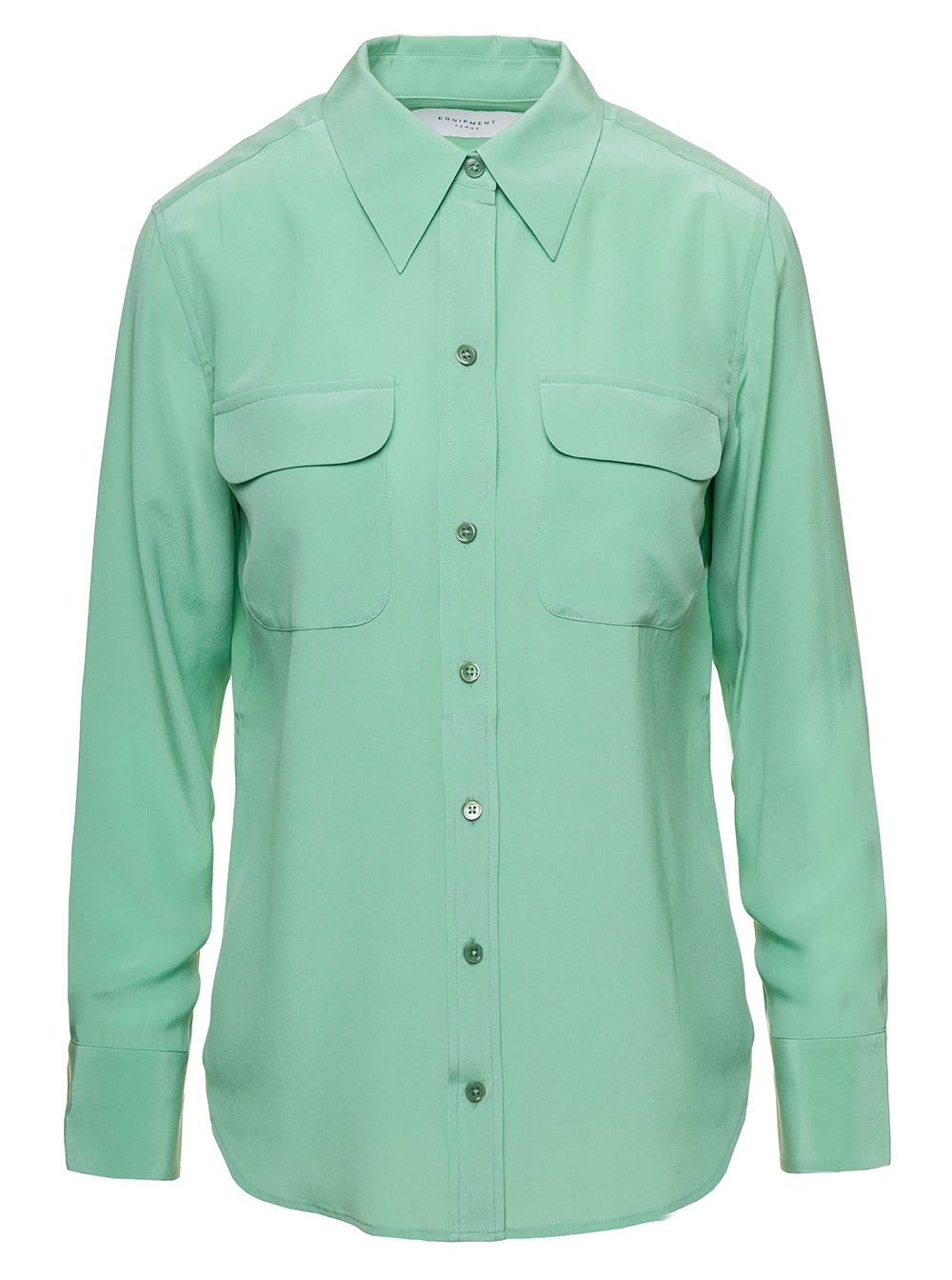 Shop Equipment Mint Green Shirt With Patch Pockets With Flap In Silk Woman