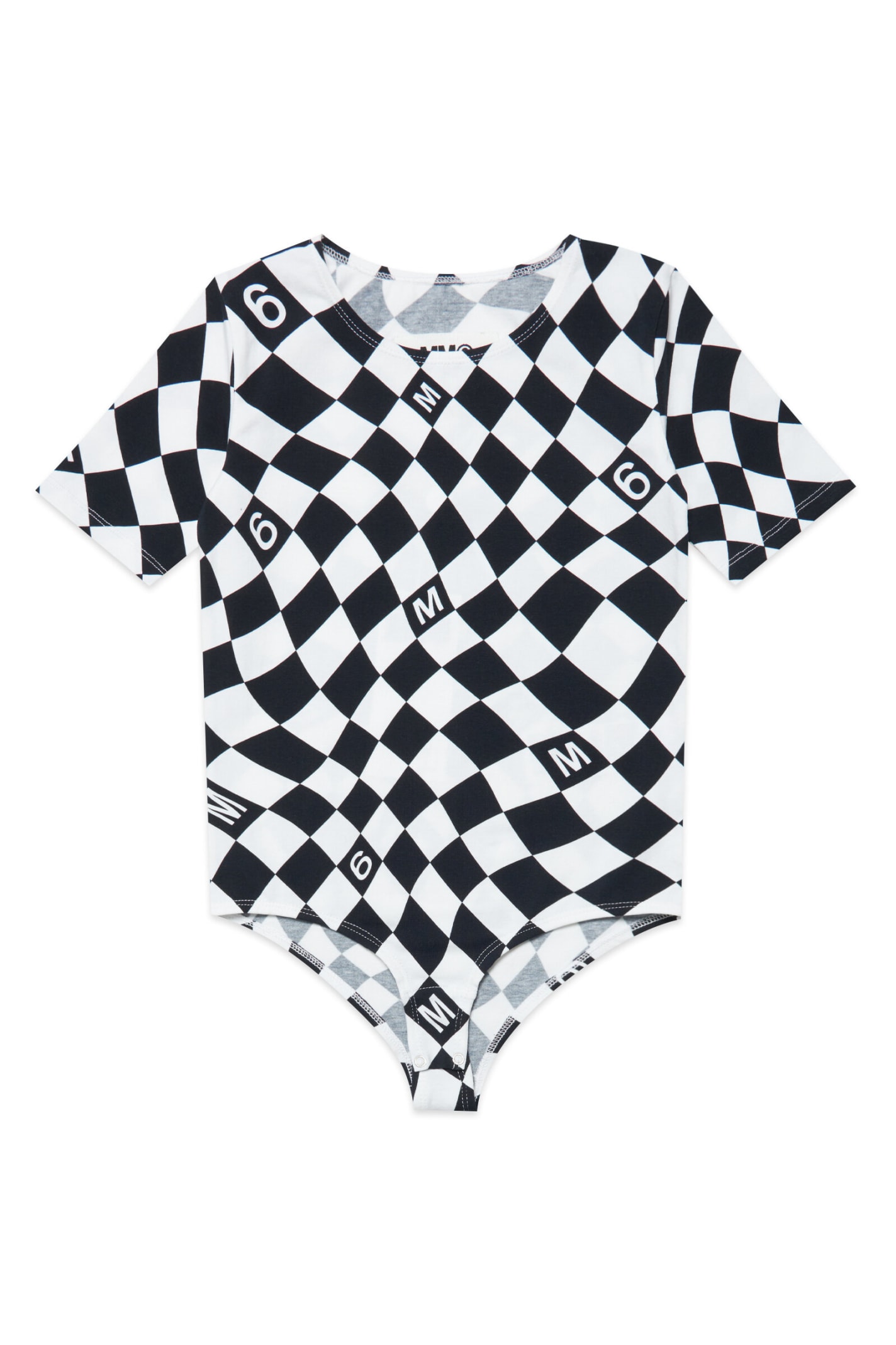 MM6 MAISON MARGIELA MM6BA5U BODY MAISON MARGIELA WHITE AND PINK SHORT-SLEEVED BODYSUIT IN JERSEY WITH CHEQUERED PATTERN
