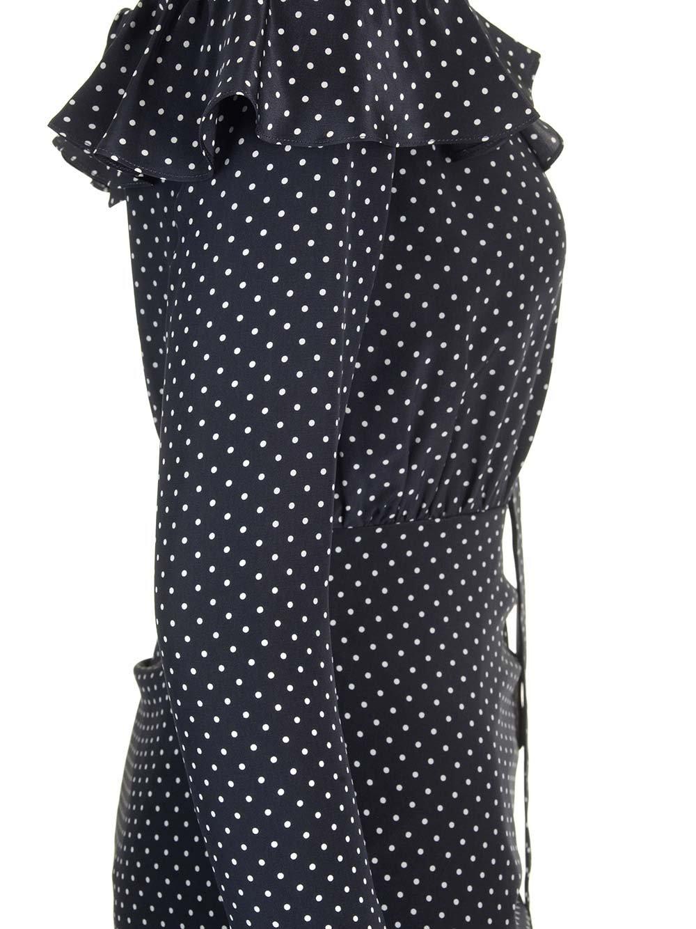 Shop Alessandra Rich Ruched Detail Polka Dot Printed Dress In Blue