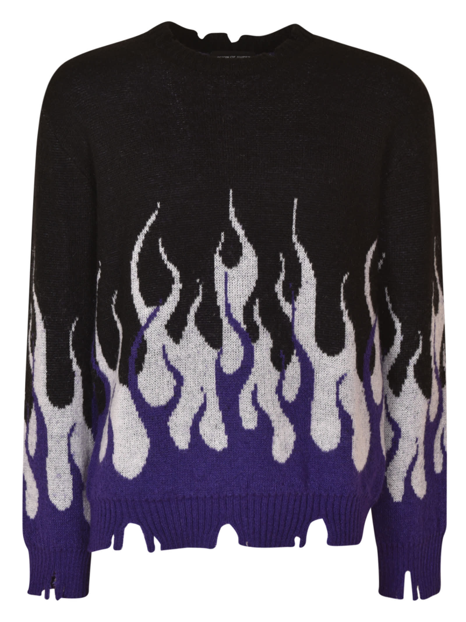 Vision of Super Flame Print Distressed Sweater