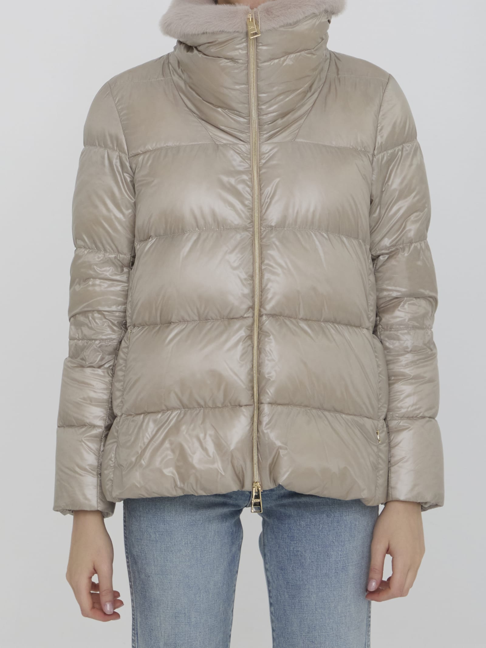 Herno Down Jacket In Nylon And Eco-fur In White