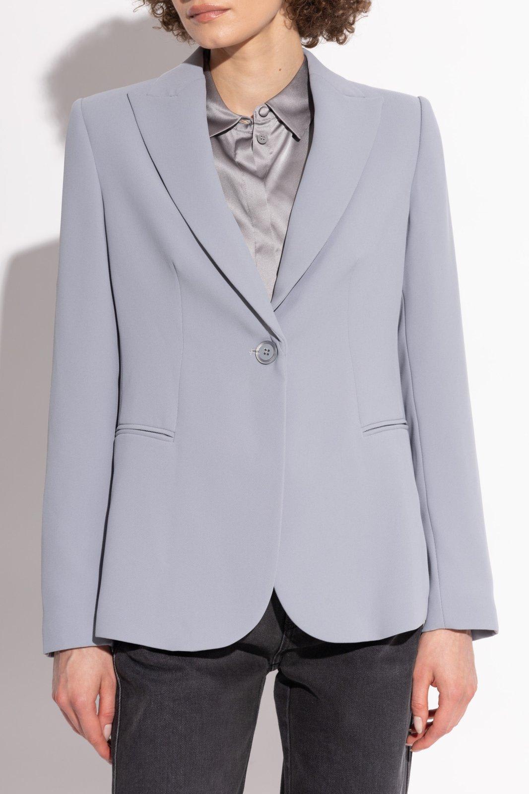 Shop Emporio Armani Blazer With Closed Lapels In Moon Grey