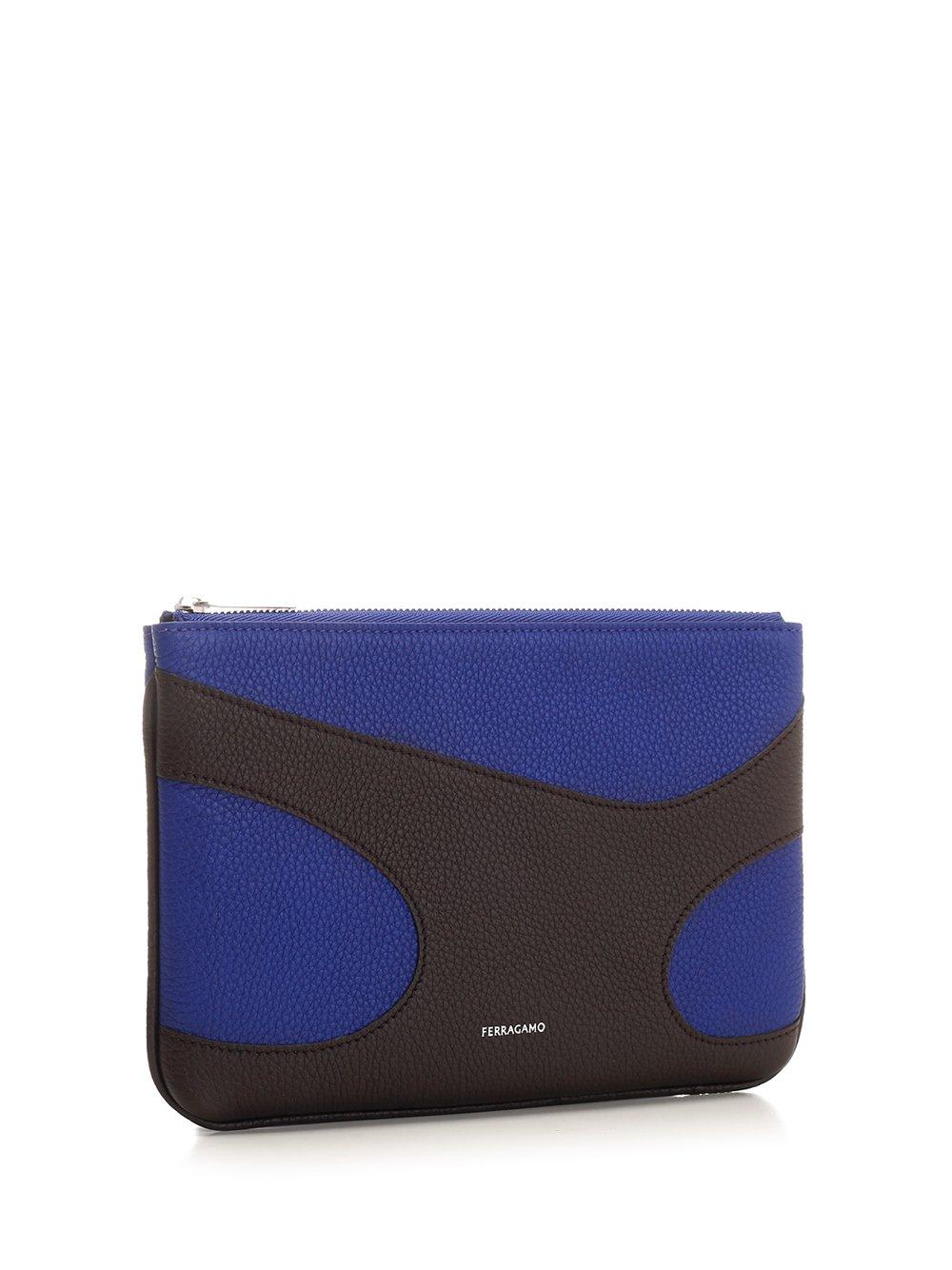 Shop Ferragamo Logo Printed Color-blocked Zipped Pouch