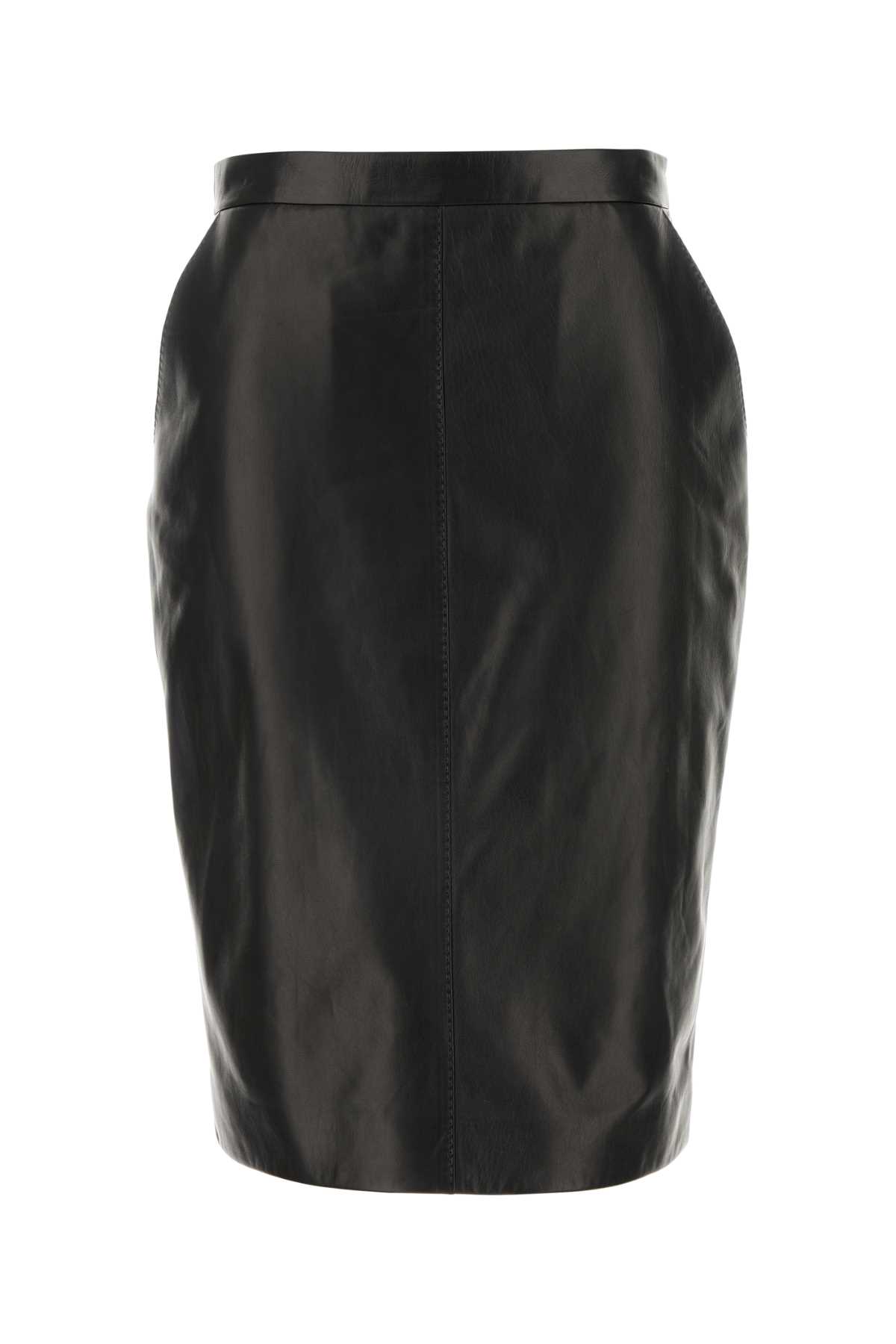 Shop Saint Laurent Black Leather Skirt In Noir