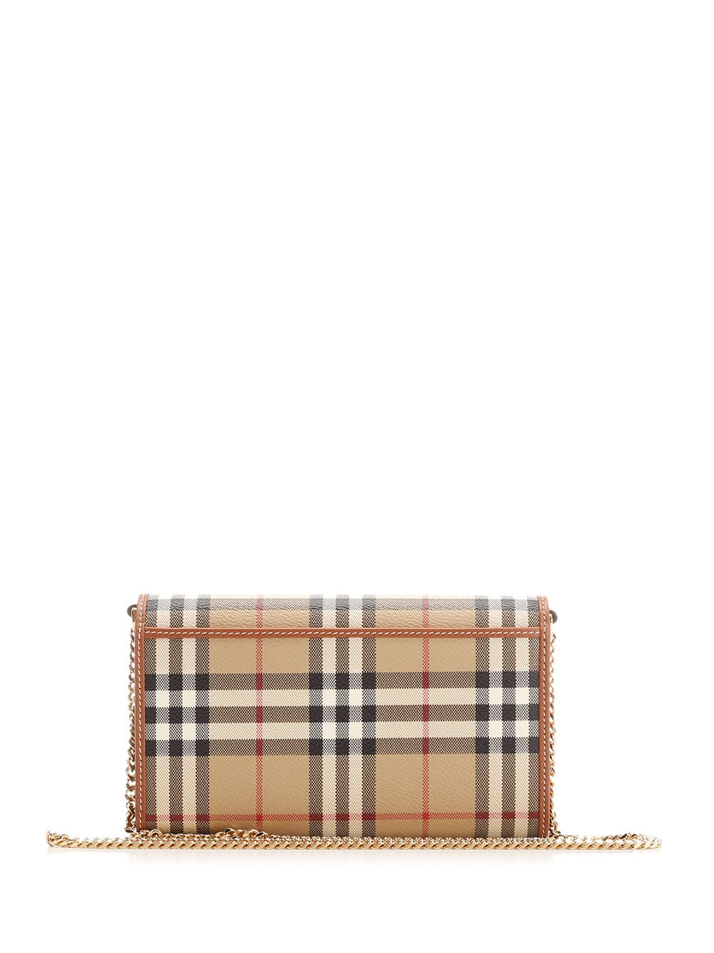 Shop Burberry Check Chain Cross Body Bag In Beige