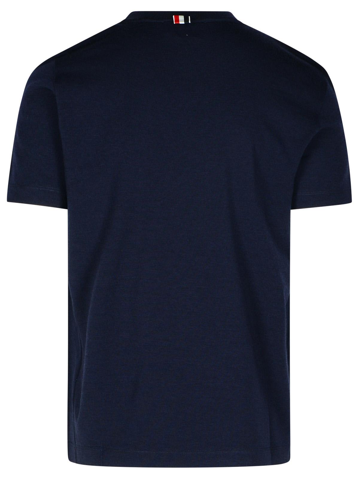 Shop Thom Browne 4 Bar Navy Wool T-shirt