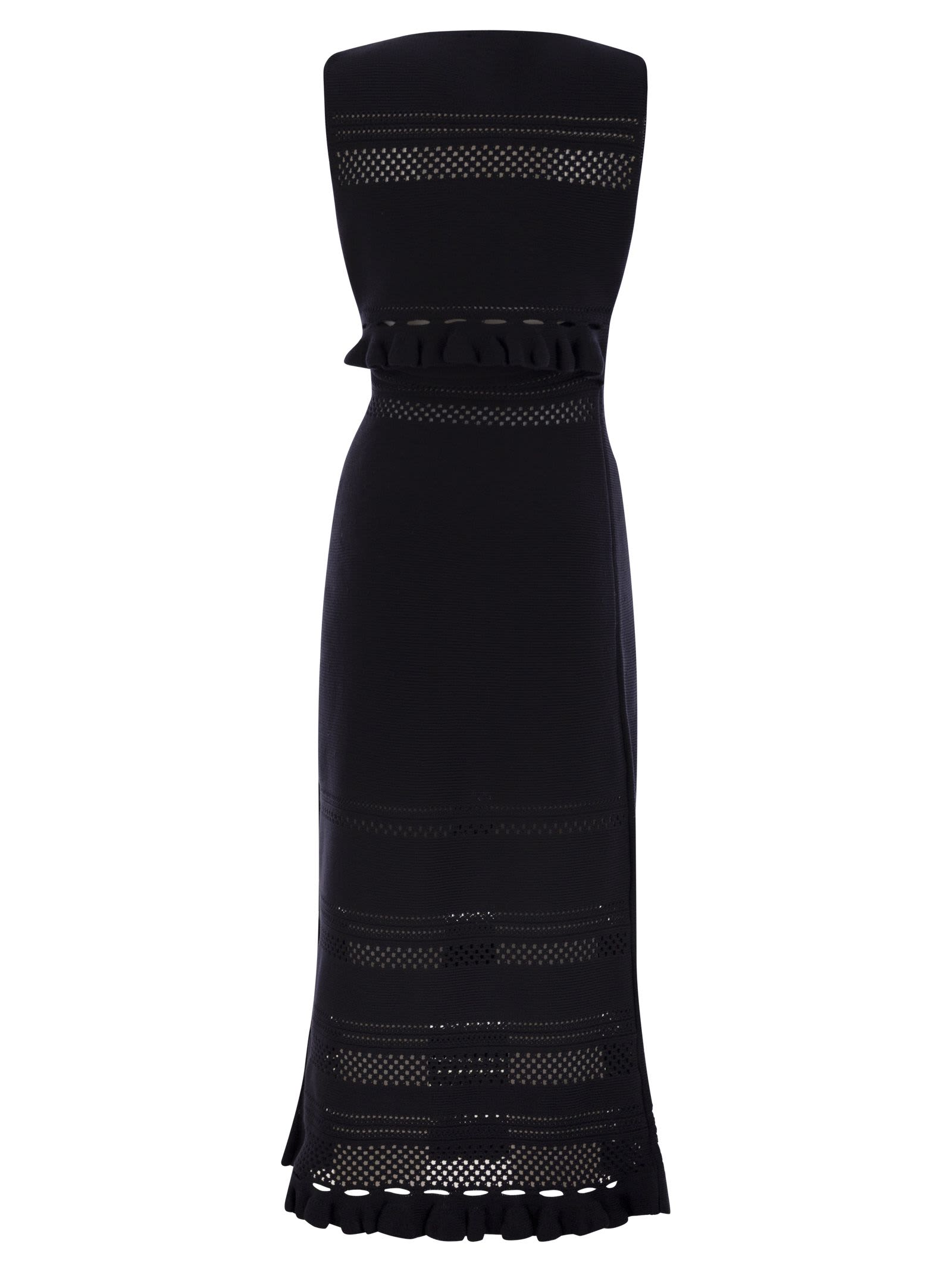 Fabiana Filippi Open-knit Maxi Dress With Ruffled Hem In Blue