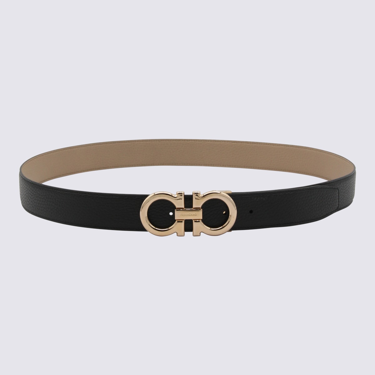 Ferragamo Reversible Gancini Belt In Leather In Black