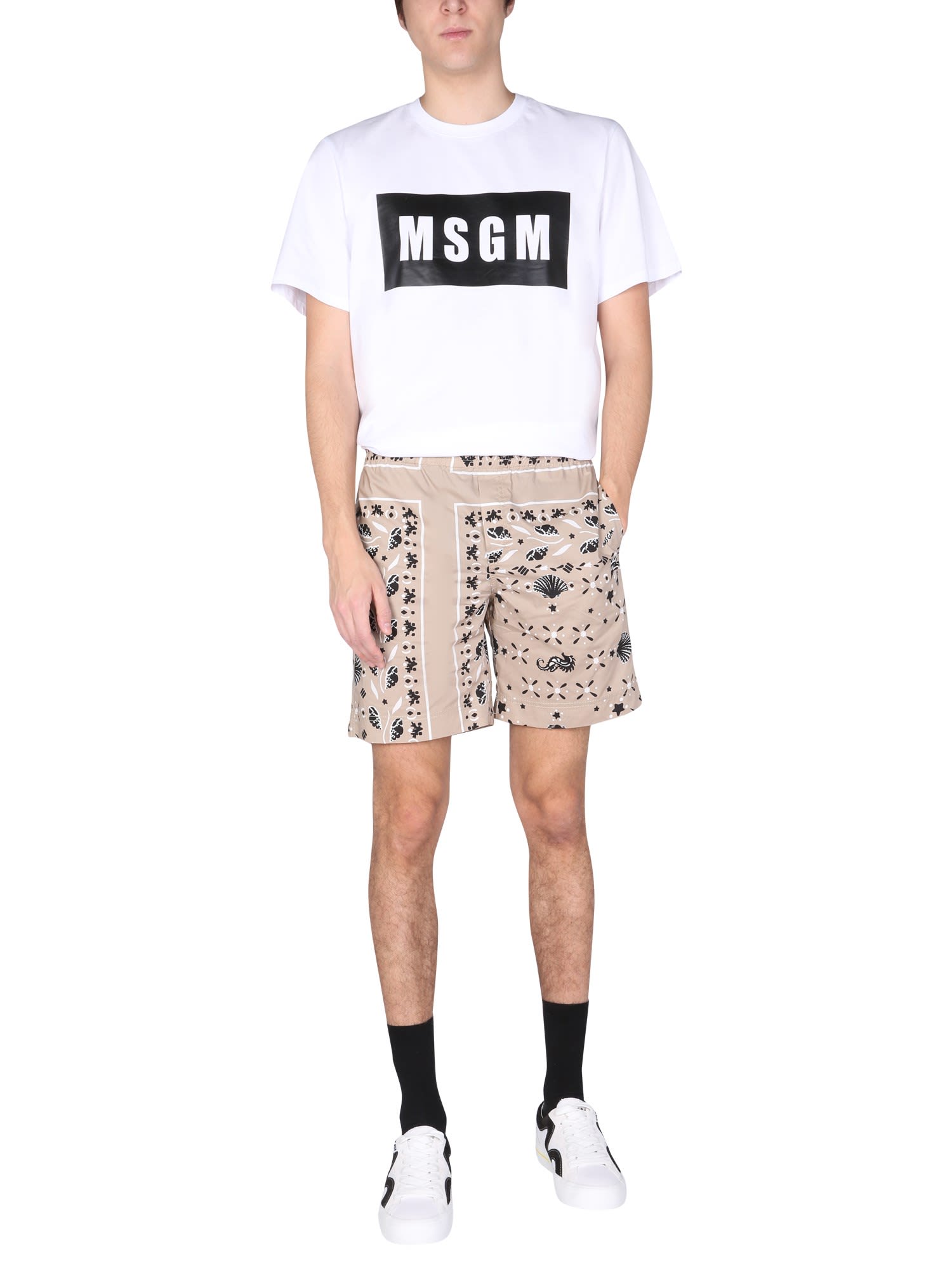 Shop Msgm T-shirt With Logo Box In Optical White