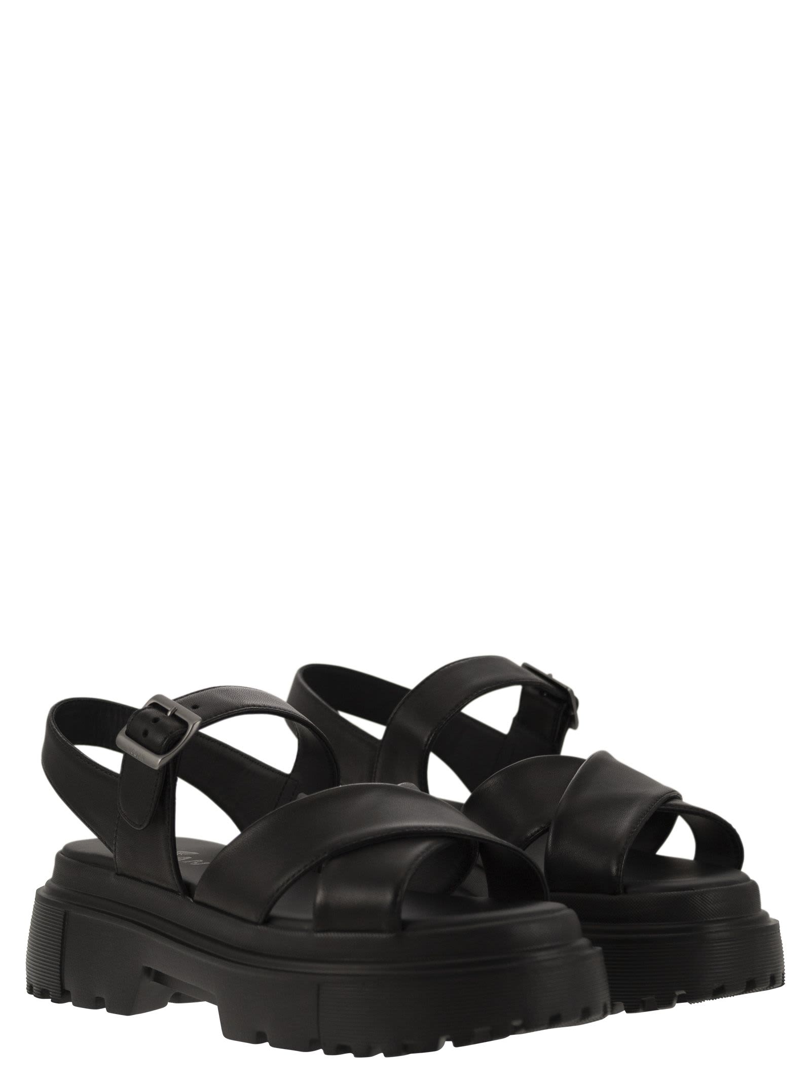 Hogan Leather Sandal With Midsole Sandals In Black