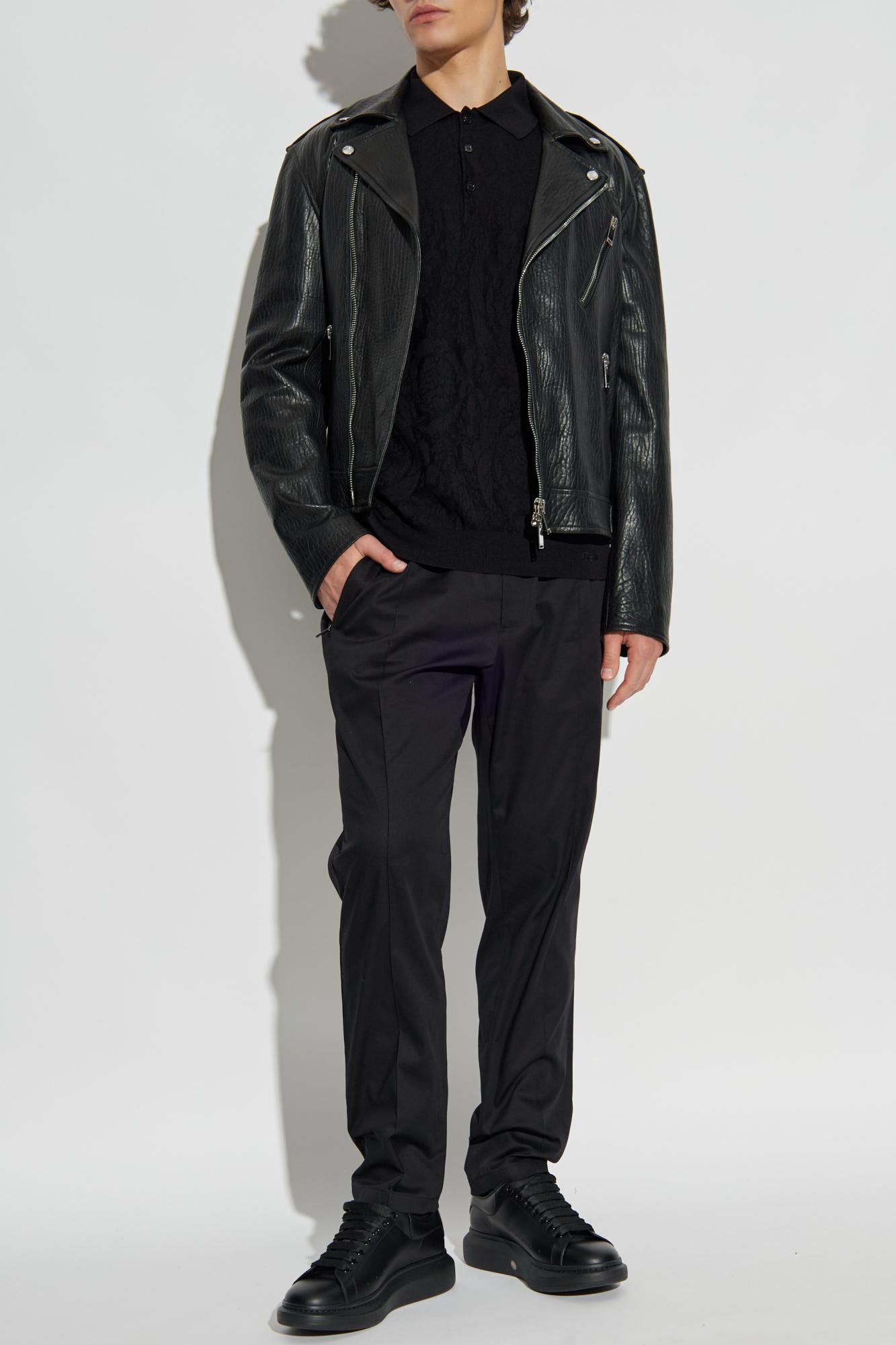 Alexander Mcqueen Leather Jacket With Belted Waist And Epaulettes In Black