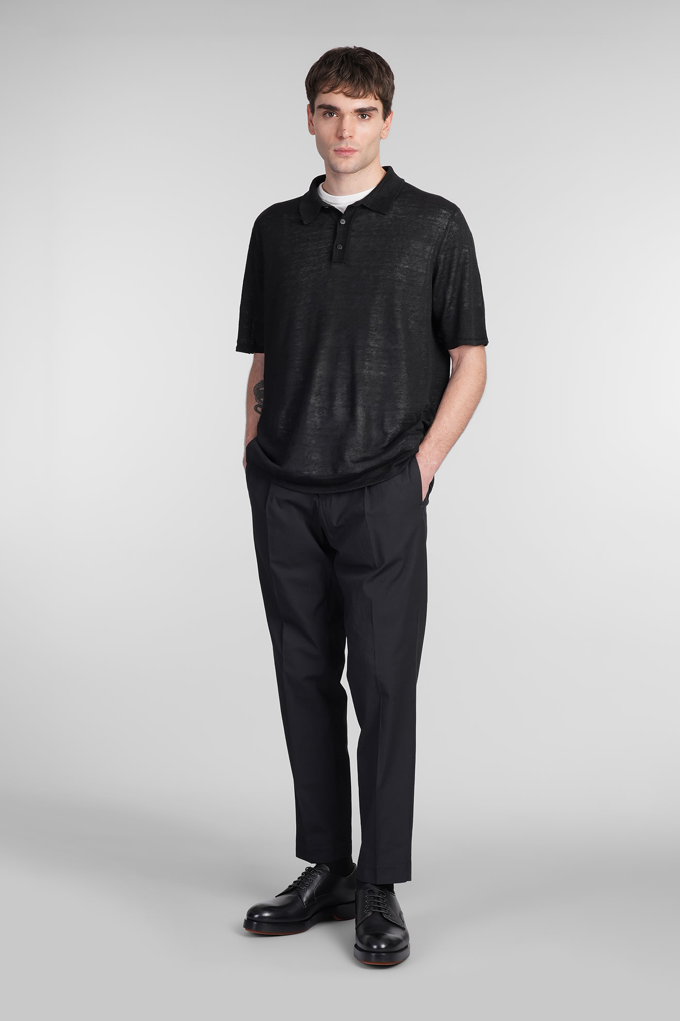 Roberto Collina Polo In Black Linen In Black