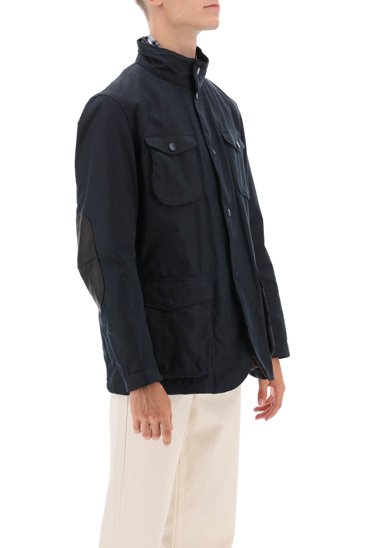 Shop Barbour Ogston Waxed Jacket In Navy (blue)