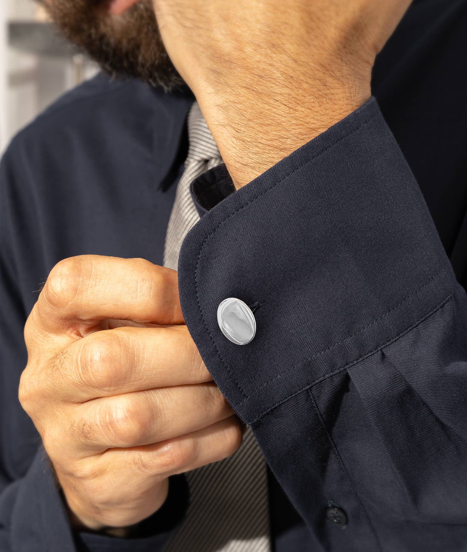 Shop Larusmiani Oval Plain Cufflinks With Engraved Symbols Cufflinks In Silver