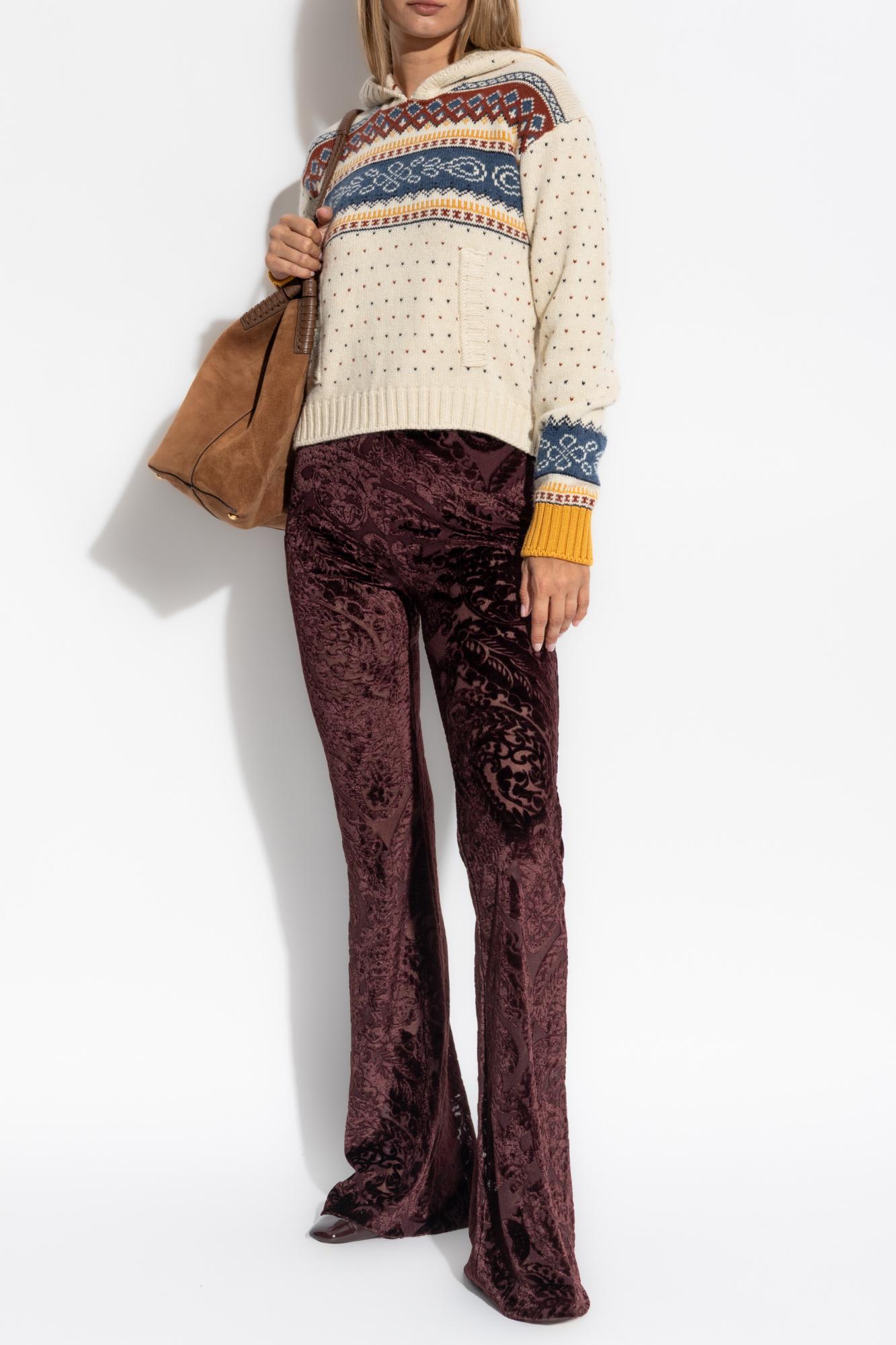 Etro Trousers With A Velvet Pattern In Burgundy