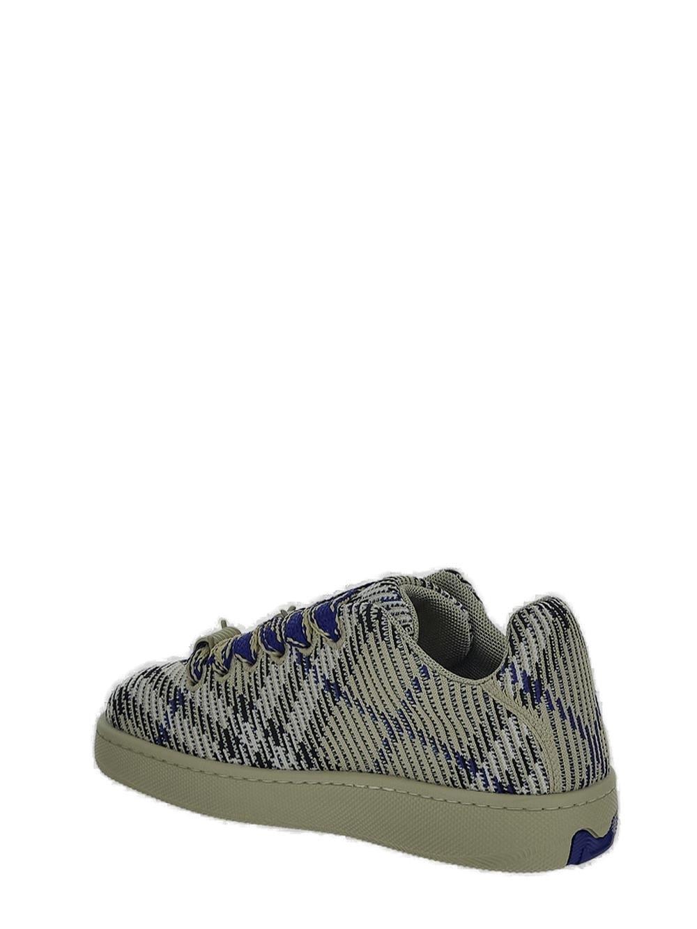 Shop Burberry Box Checked Knitted Lace-up Sneakers In Blu