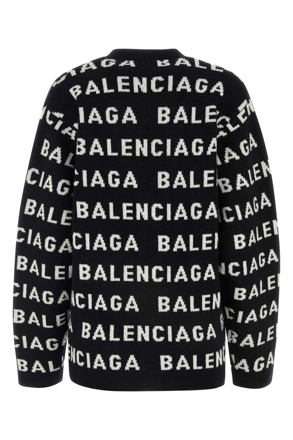 Balenciaga Embroidered Wool Blend Cardigan In Blackwhite
