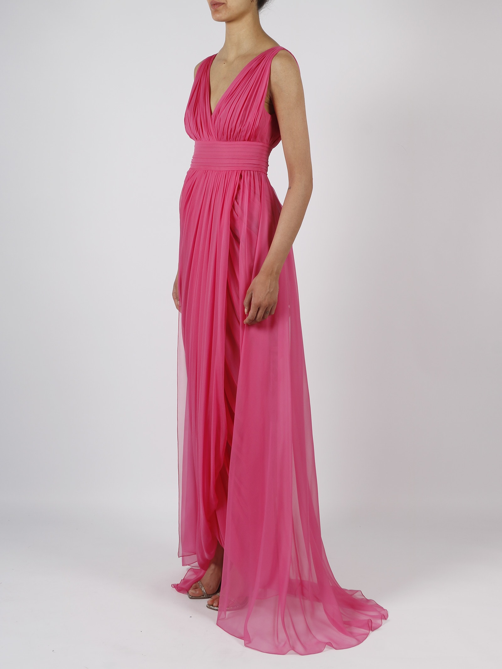 Shop Alberta Ferretti Wide Silk Dress In Pink & Purple