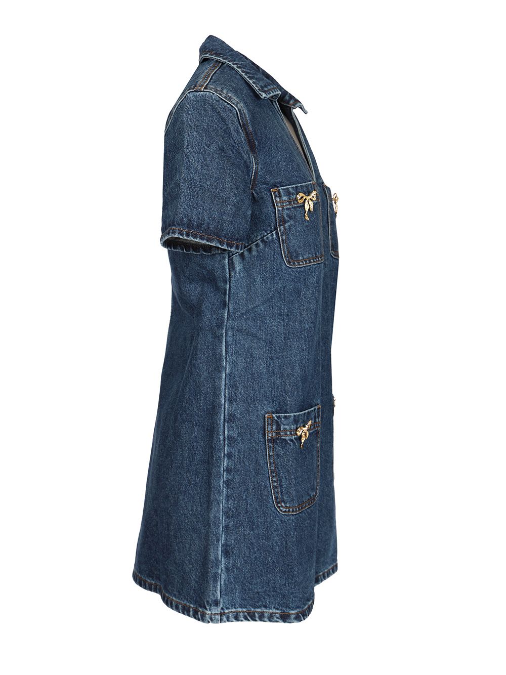 Self-portrait Crystal Bow Denim Mini Dress In Blue