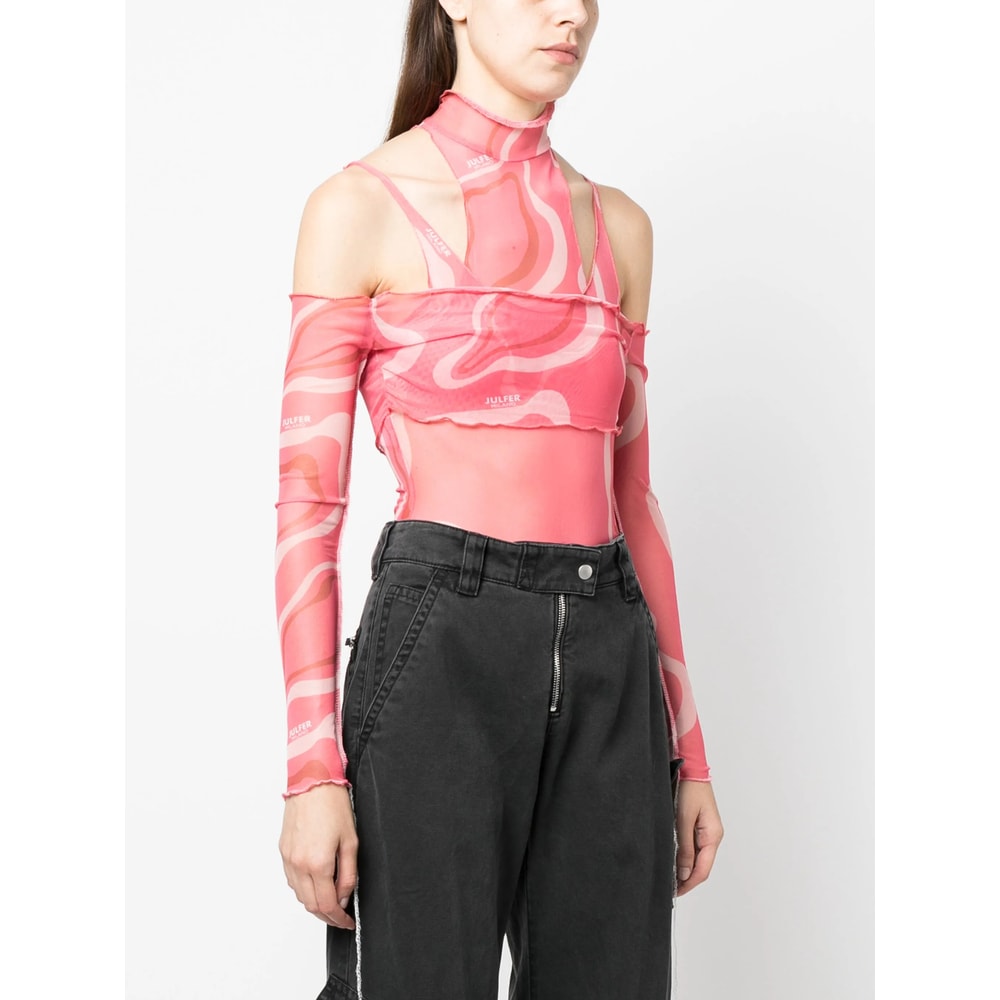 Julfer Janet Wave-print Bodysuit In Red