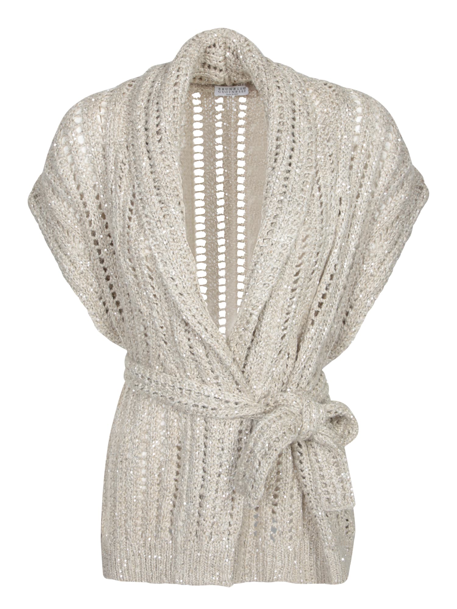 Brunello Cucinelli Dazzling Silk And Linen-blend Wrap Cardigan