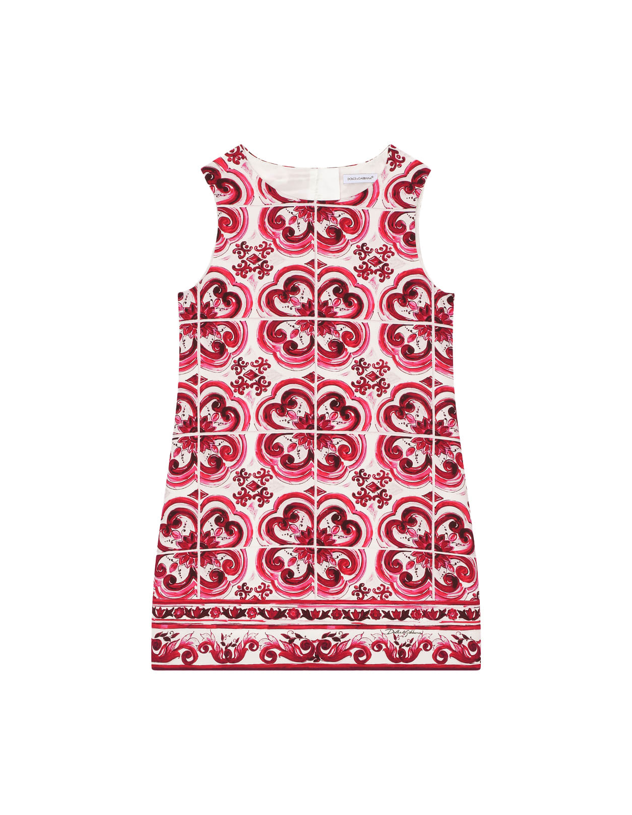 Shop Dolce & Gabbana Short Dress In Cady With Fuchsia Majolica Print In Pink