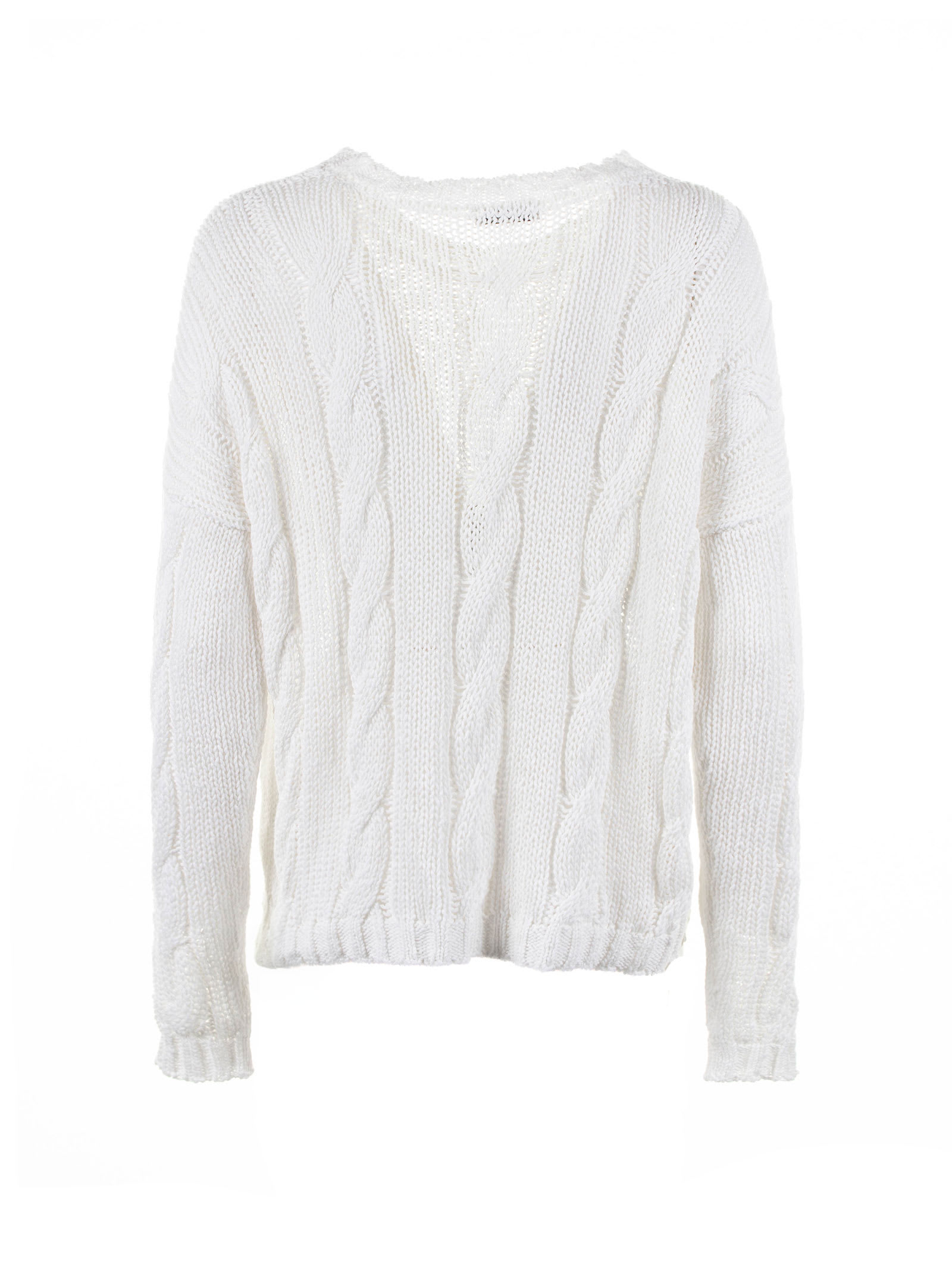 Shop Base White Crew-neck Sweater With Braid Motif In Bianco