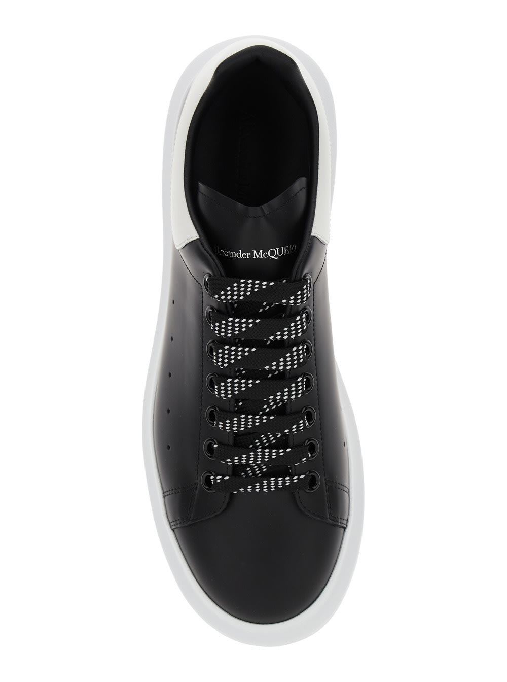 Alexander Mcqueen Black Leather Sneakers With Branded Heel Counter In Black