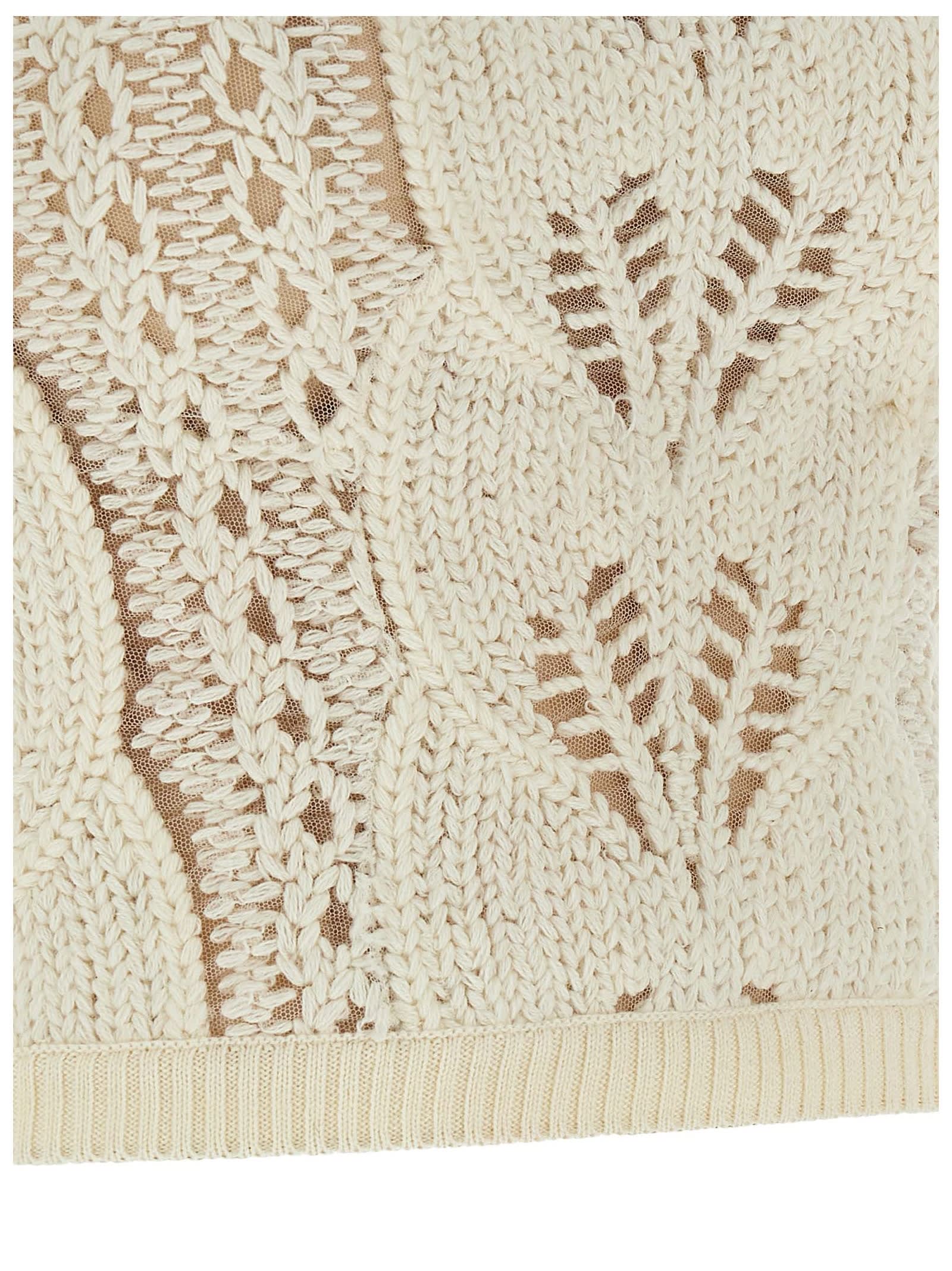 Ermanno Scervino Strapless Cropped Knit Top With Sheer Accents In Brown