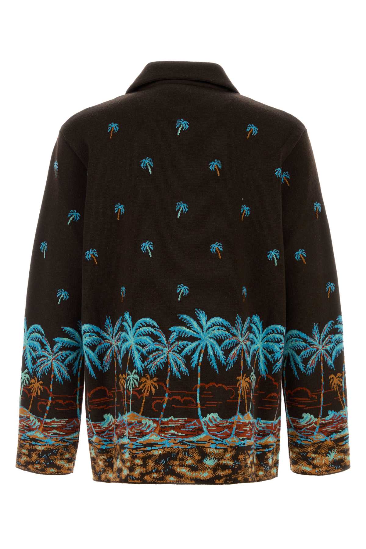 Alanui Wool Cardigan With Embroidered Palm Tree In Coffeelinsee