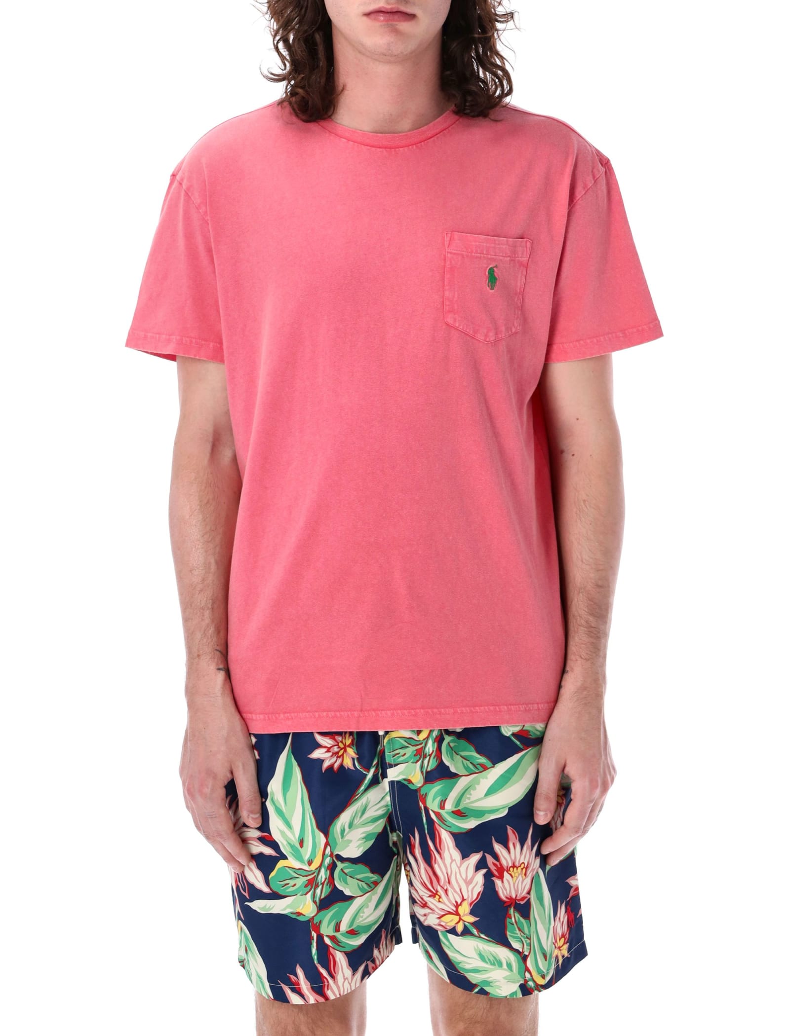 Shop Polo Ralph Lauren Washed Pocket Tee In Red