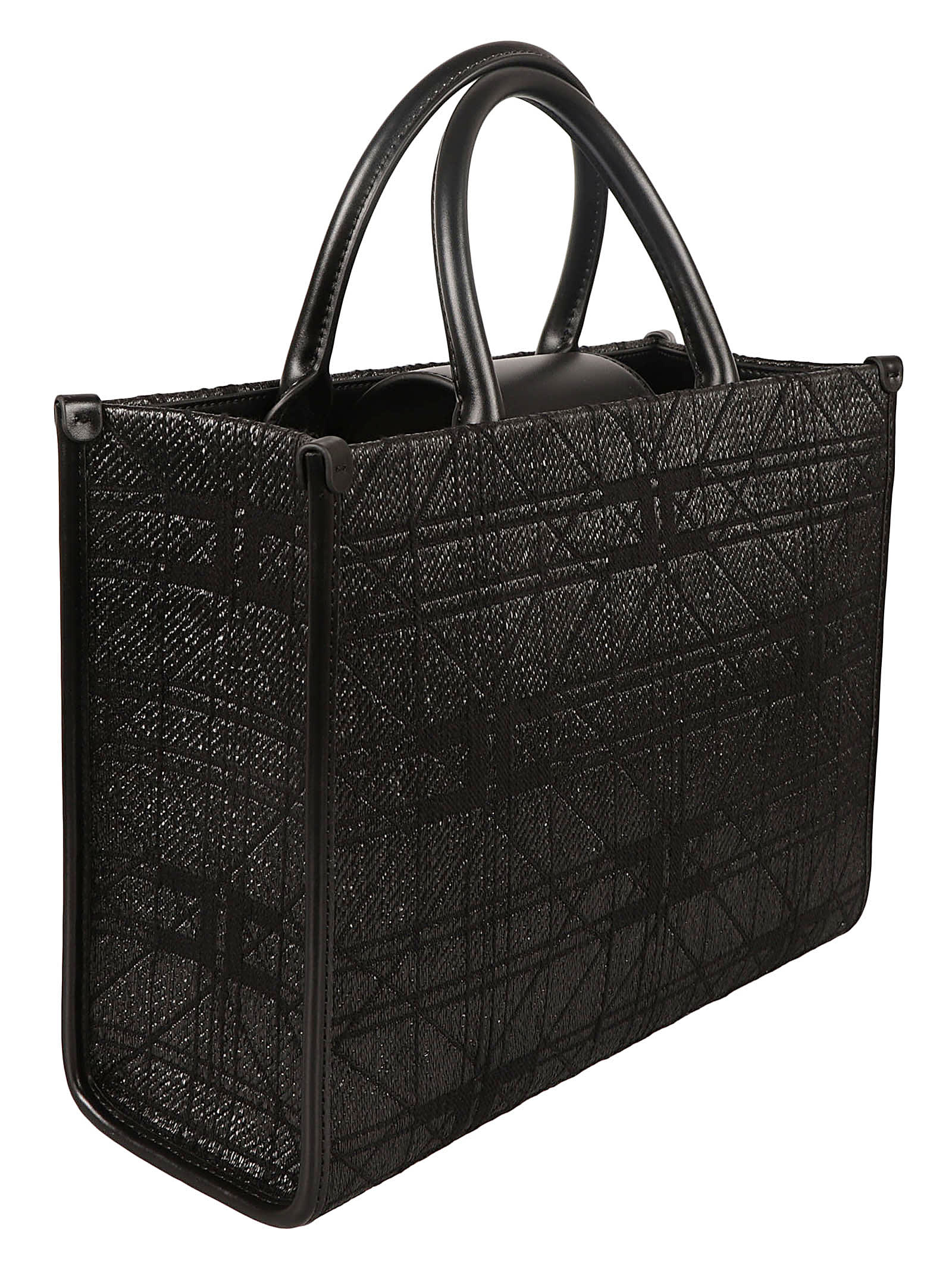 Shop Elisabetta Franchi Top Handle Patterned Shopper Bag In Black