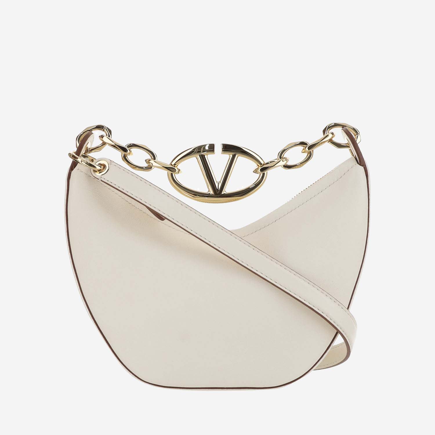 Shop Valentino Mini Hobo Vlogo Moon Bag In Nappa Leather With Chain