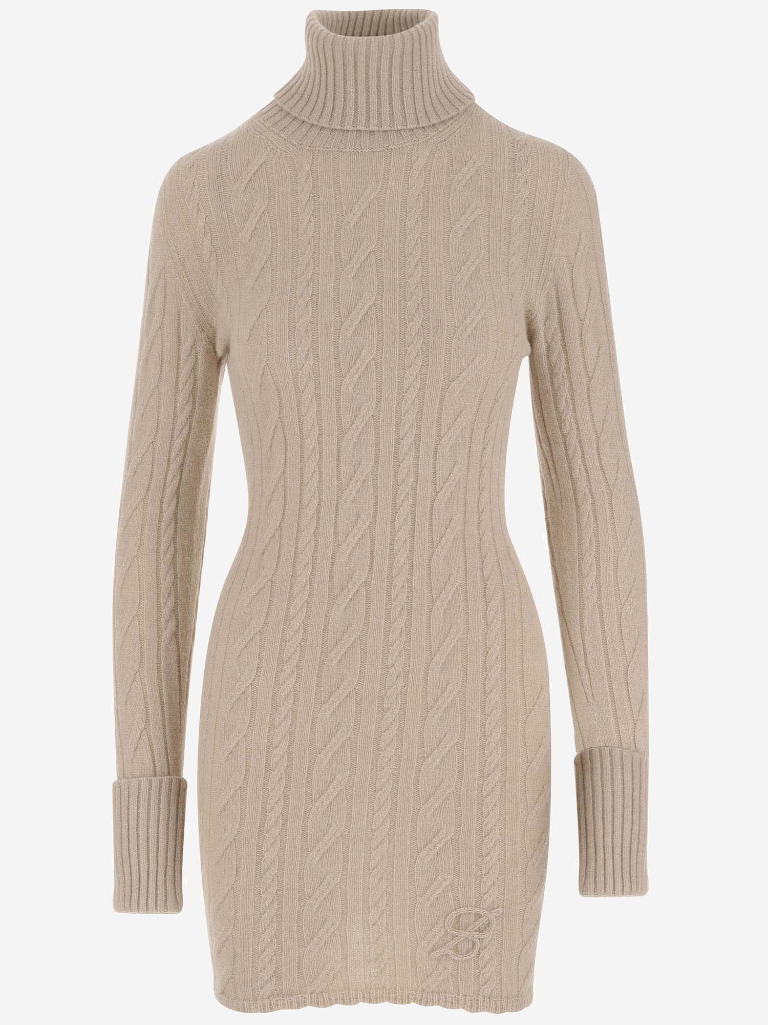 Shop Blumarine Wool And Cashmere Knit Dress In Beige