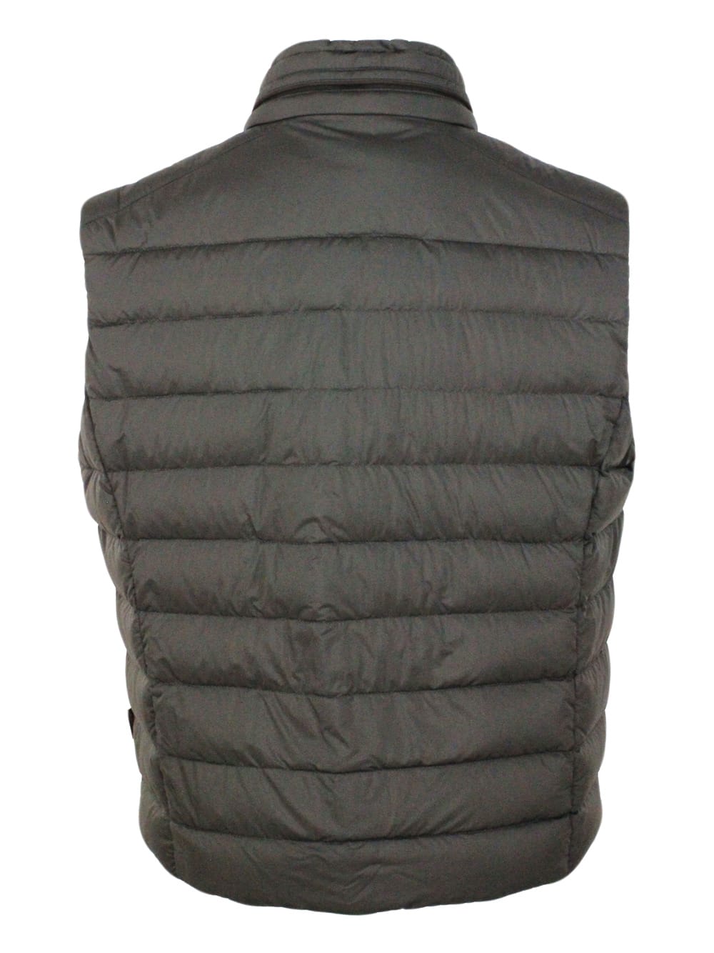 Shop Moorer Sleeveless Vest Padded With Real Goose Down With Concealed Hood And Front Zip And Button Closure In Military
