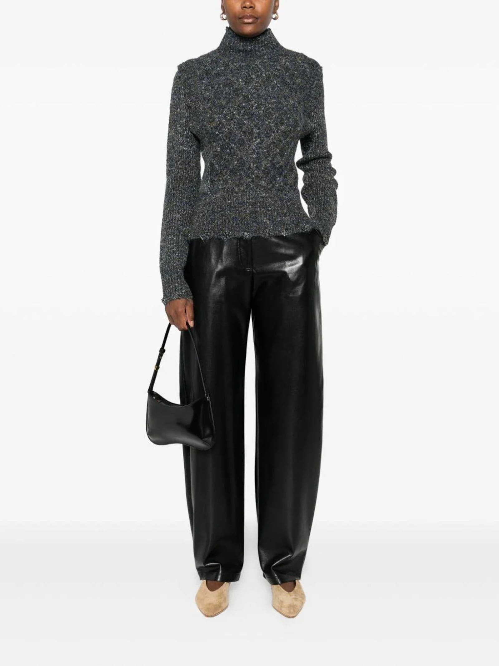 Pinko Leather-effect Trousers In Black